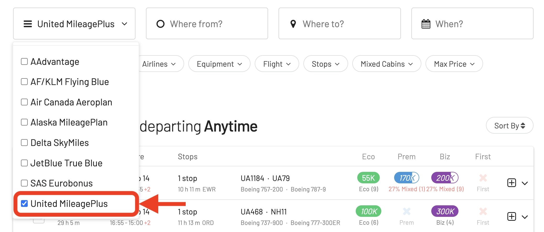 Select your Favorite Frequent Flyer Program in AwardFares.