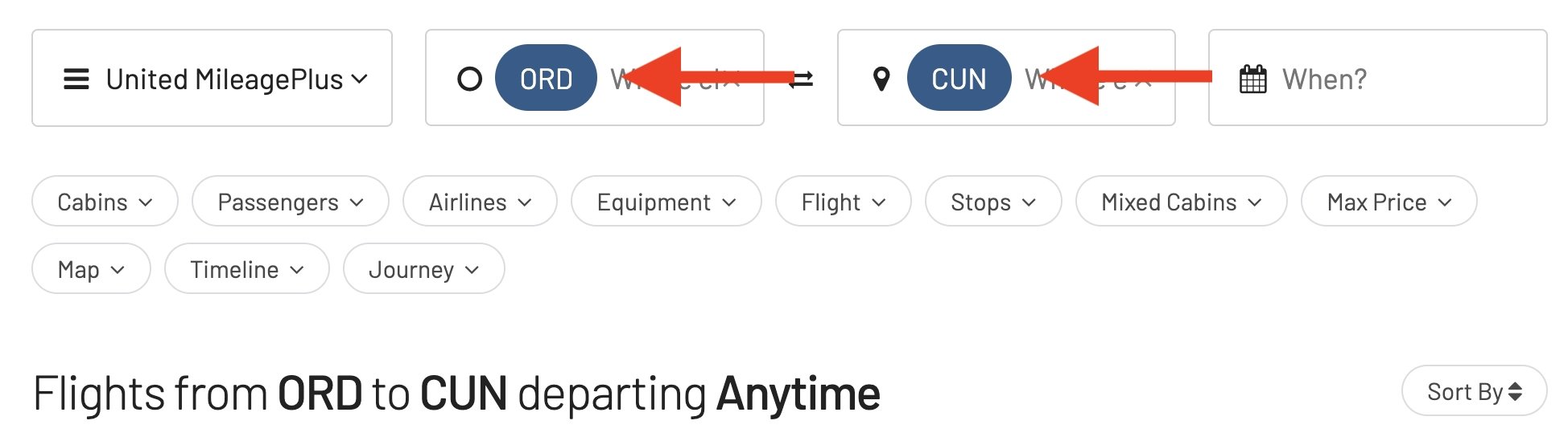 Select a route in AwardFares.
