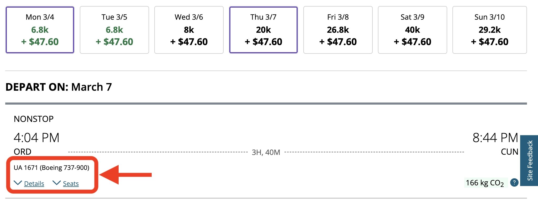 Check the aircraft type assigned when booking an award flight.