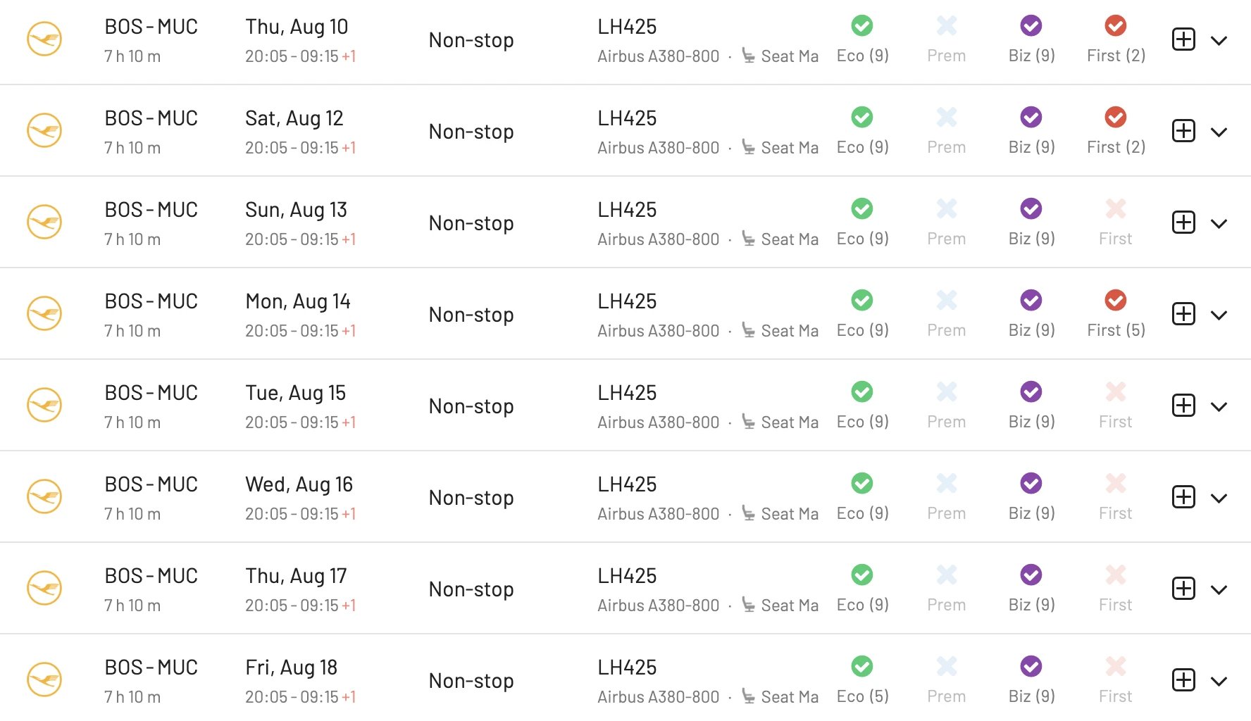 Boston to Munich on the A380 with Lufthansa (AwardFares)