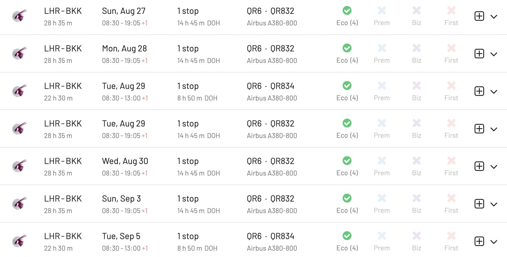 London Heathrow to Bangkok on the A380 with Qatar (AwardFares)