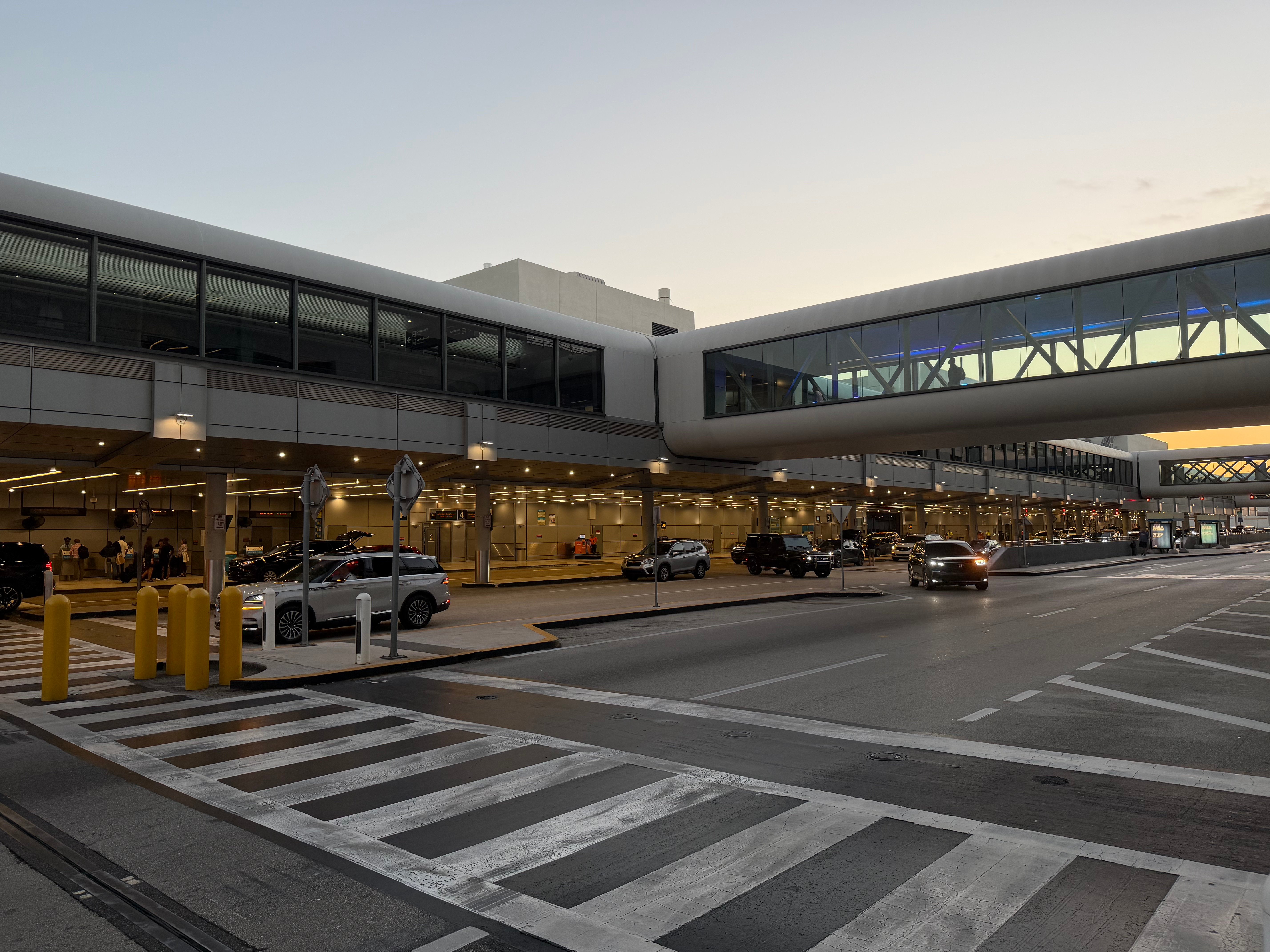 Morning arrival outside Concourse D at Miami International Airport.