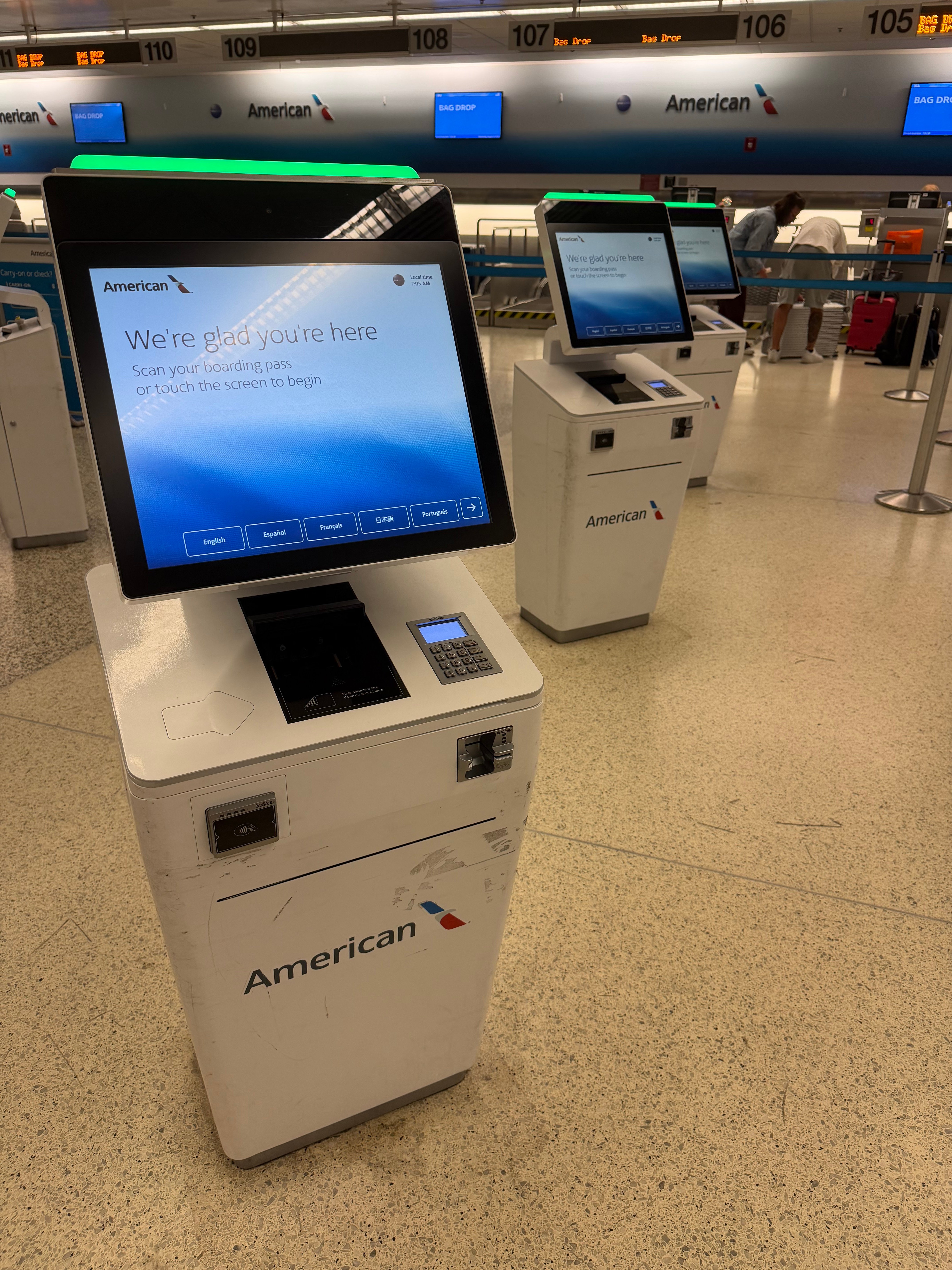 American Airlines self service check in machine at Miami airport.
