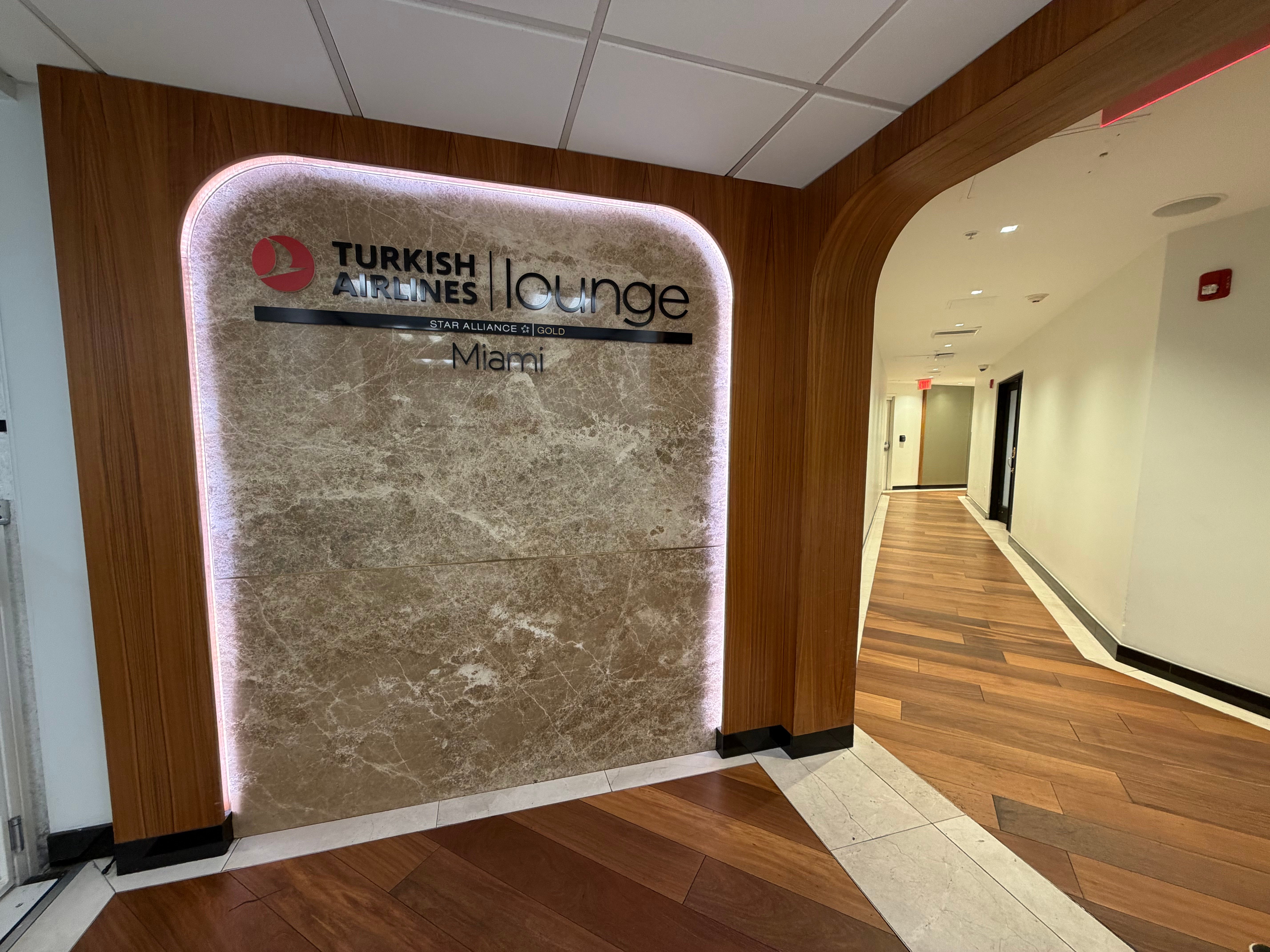 Entrance sign for the Turkish Airlines Lounge in Miami Concourse E.