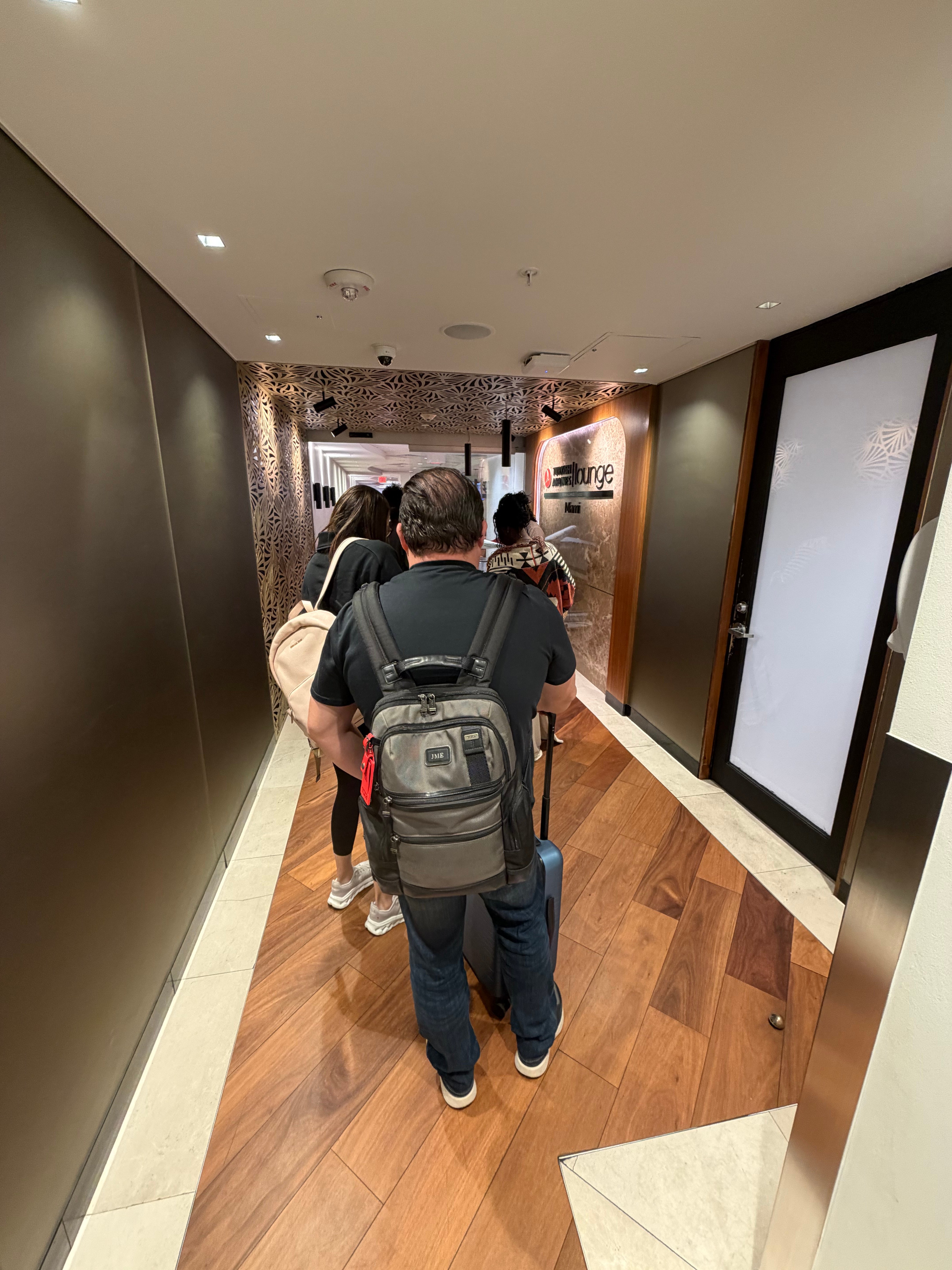 Entry corridor leading into the Turkish Airlines Lounge in Miami.