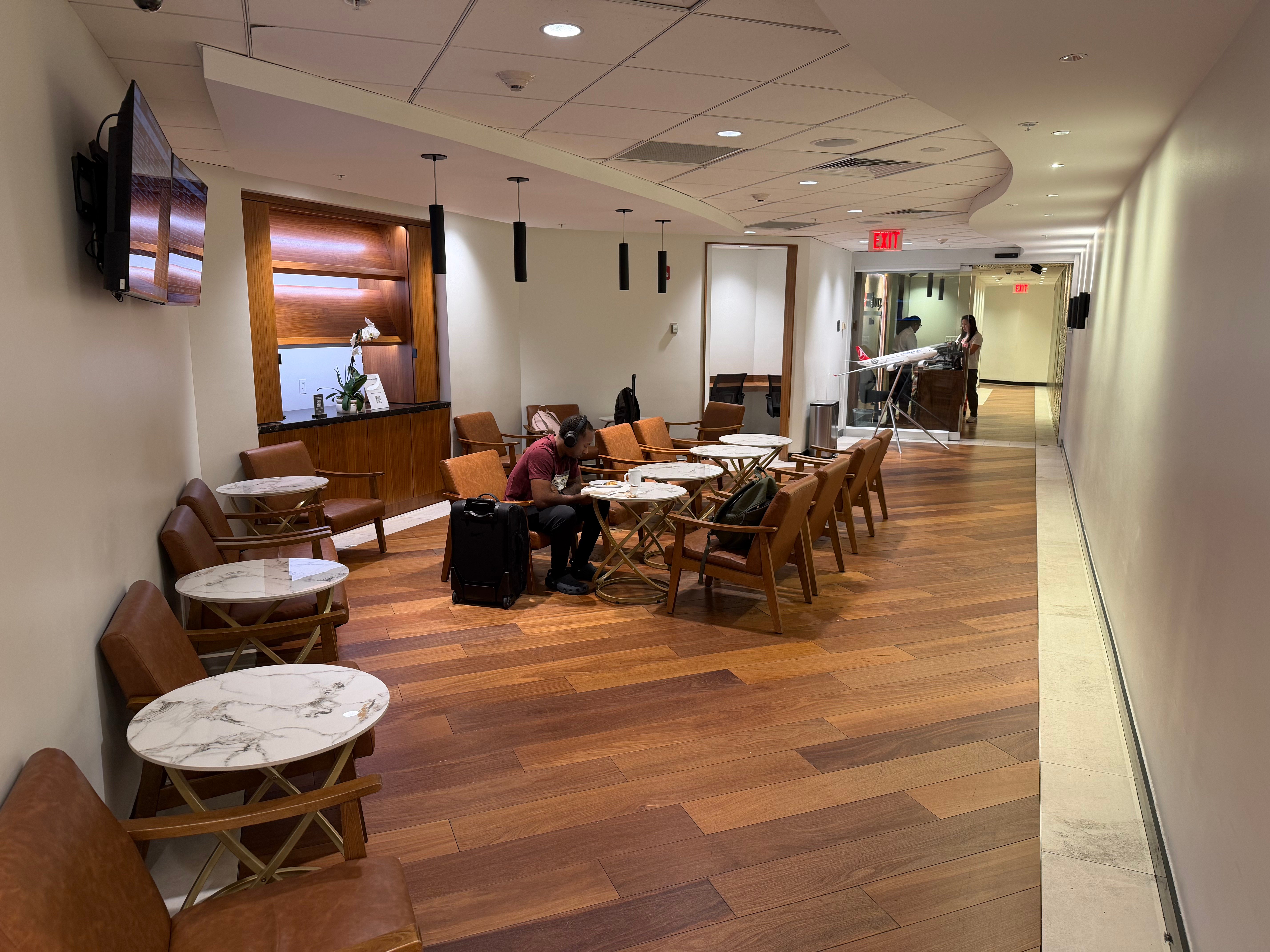 Small seating area inside the Turkish Airlines Lounge in Concourse E.