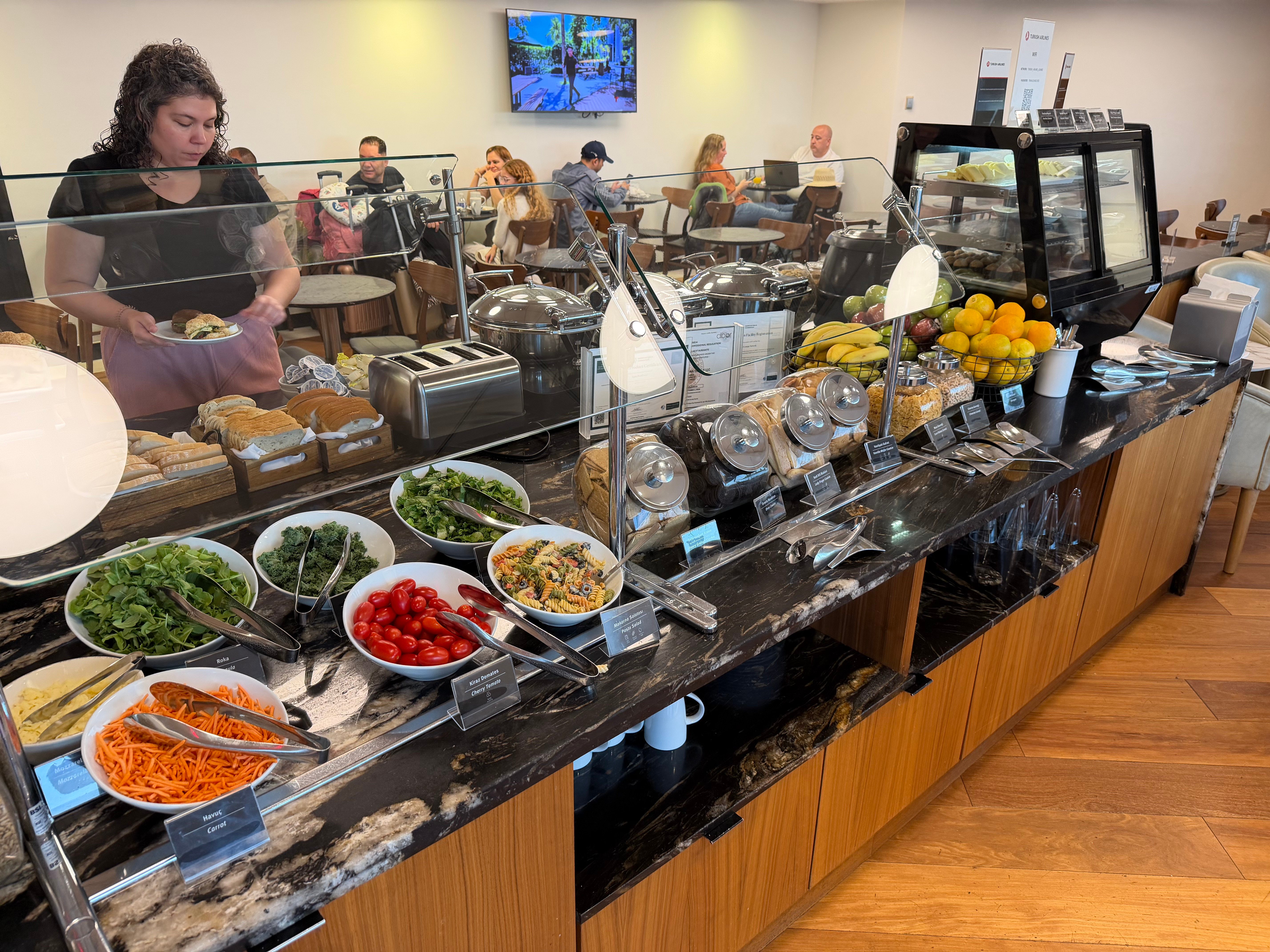 Salad bar inside the Turkish Airlines Lounge in Miami.