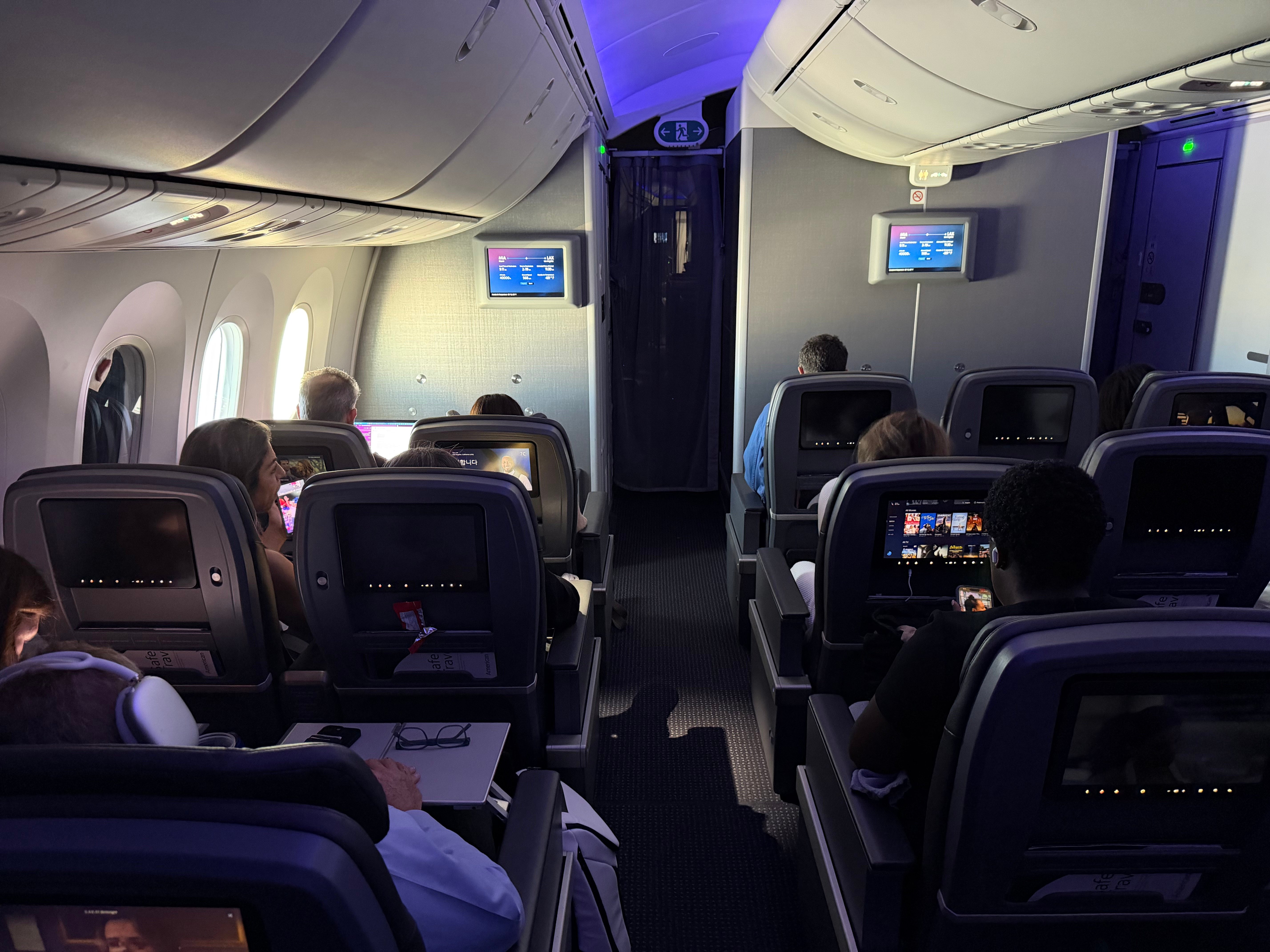 American Airlines 787-8 Main Cabin Extra cabin during the flight.