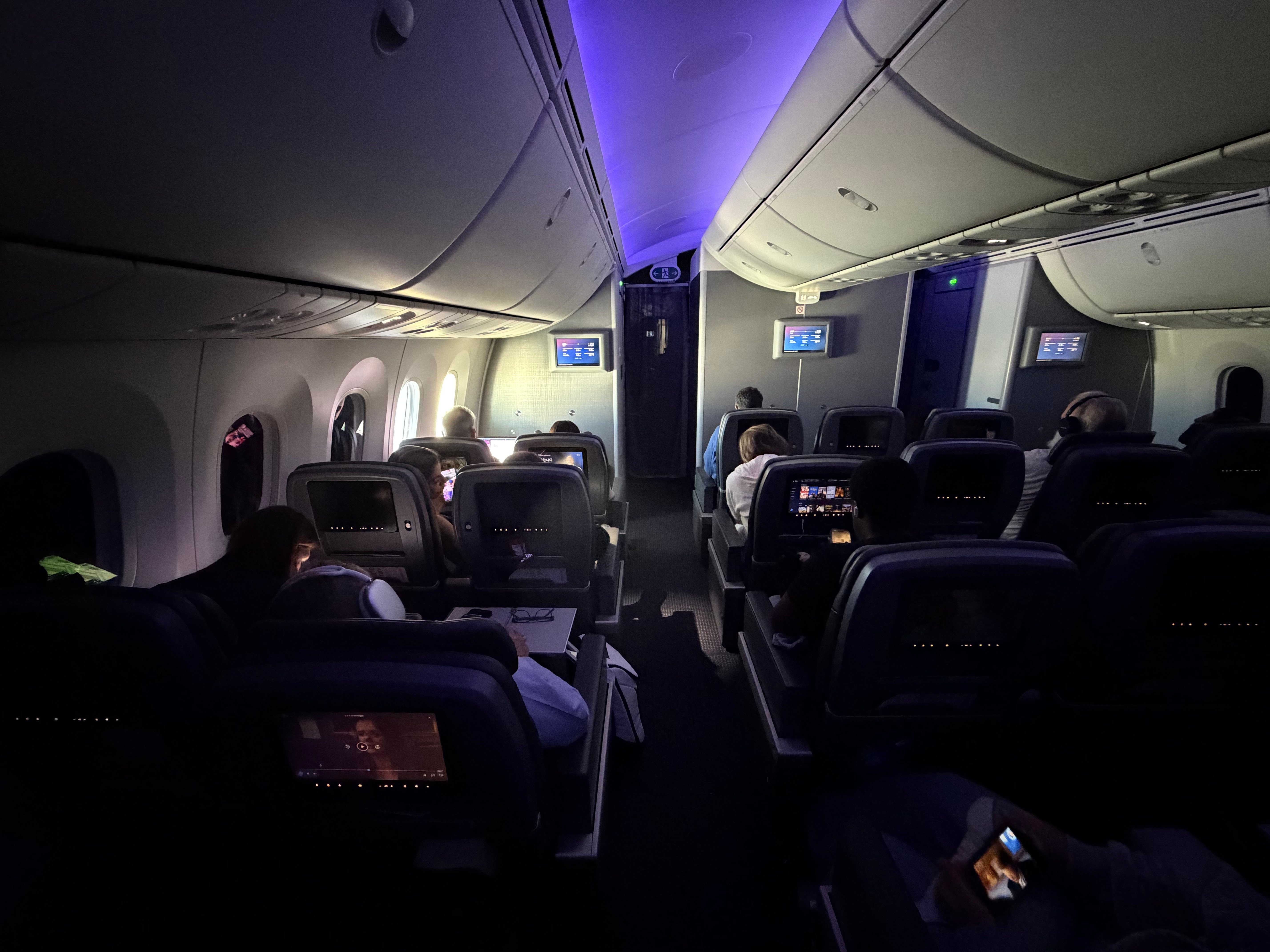 Main Cabin Extra cabin with the lights dimmed during the flight.