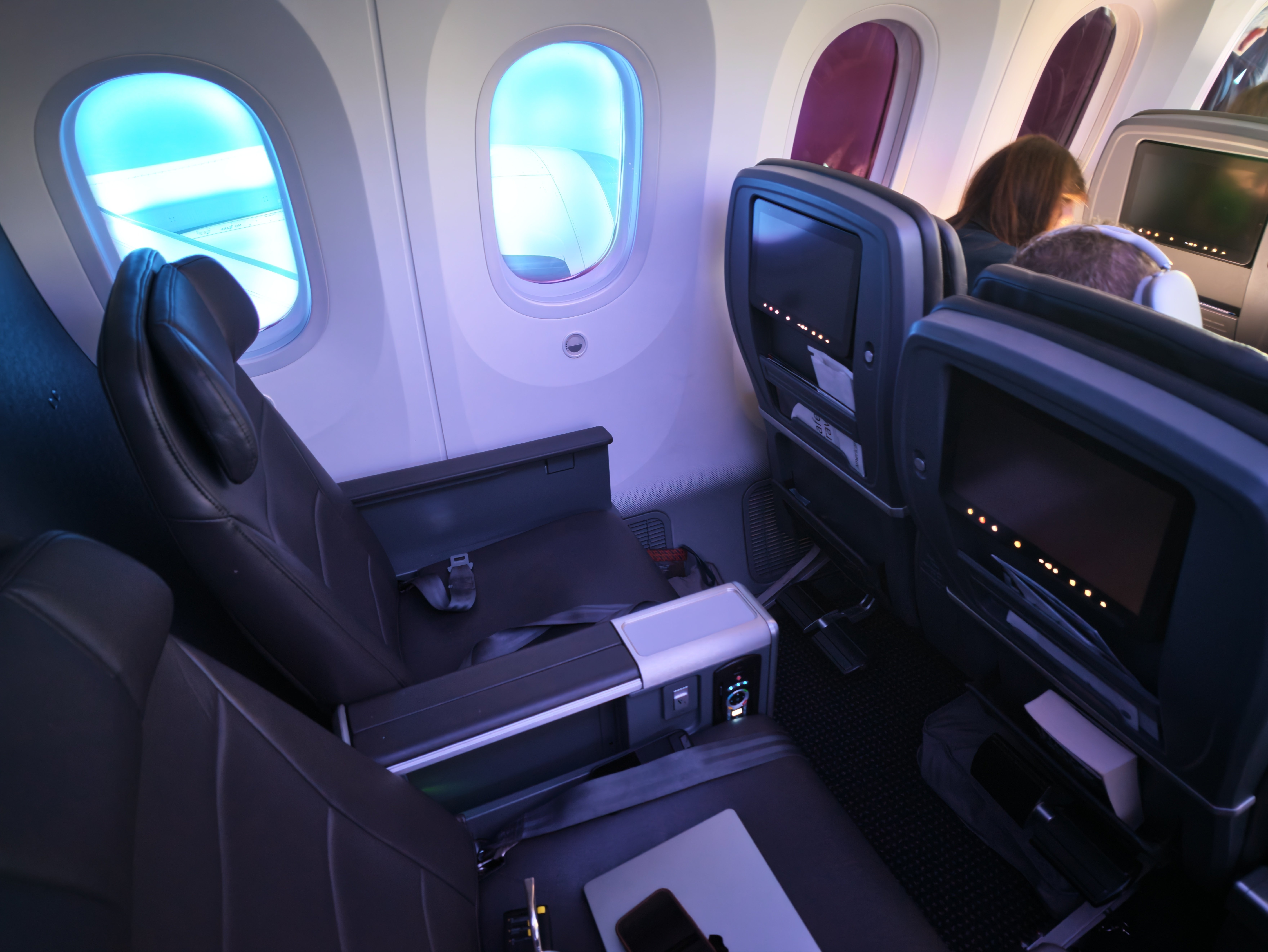 Wide view of a Main Cabin Extra seat pair on the American 787-8.