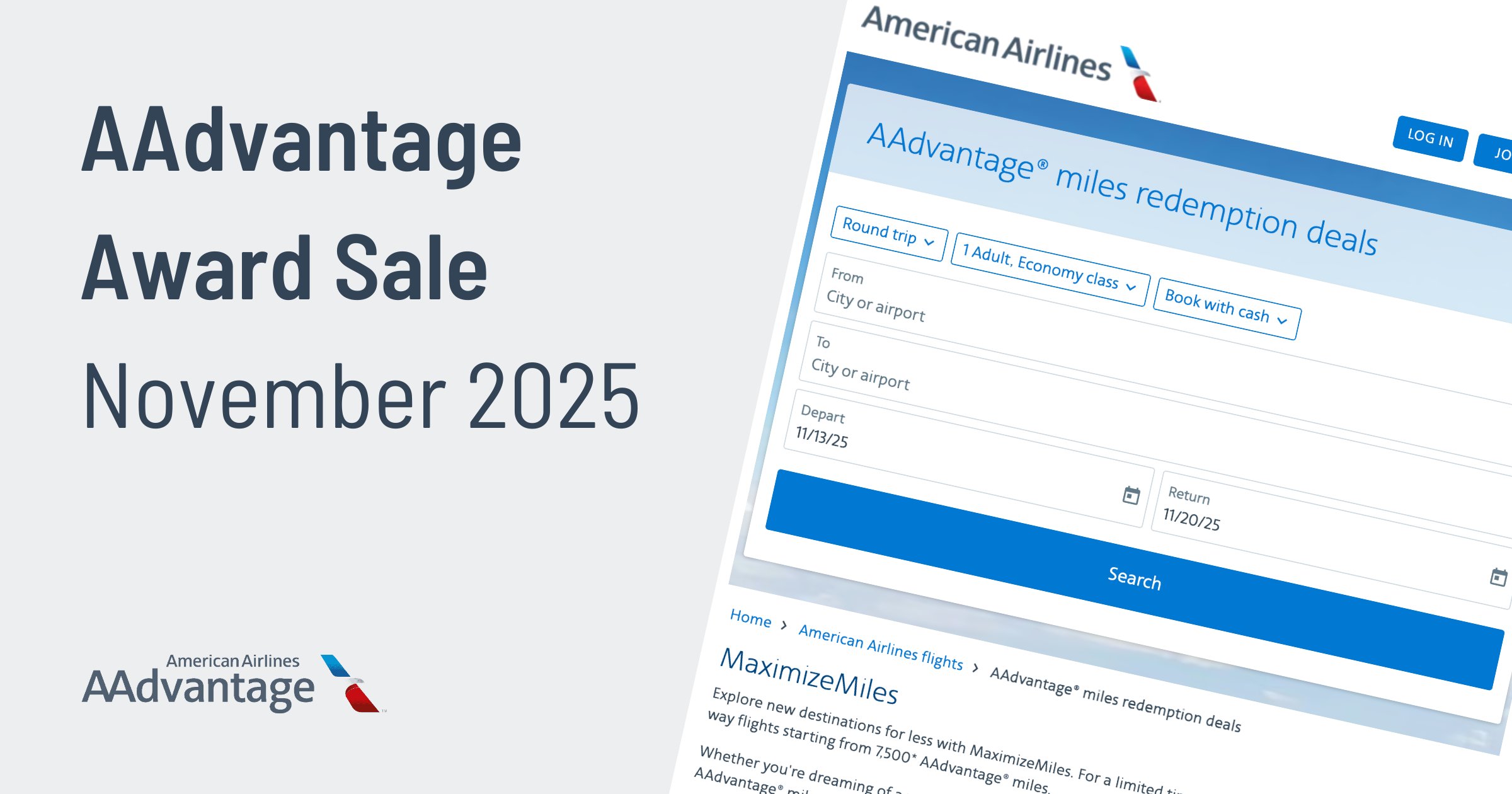 Cover image for American Airlines 'MaximizeMiles' Award Sale (From 6,000 Miles)