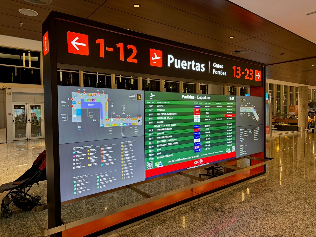 Departure gates sign airside at Buenos Aires Ezeiza airport.