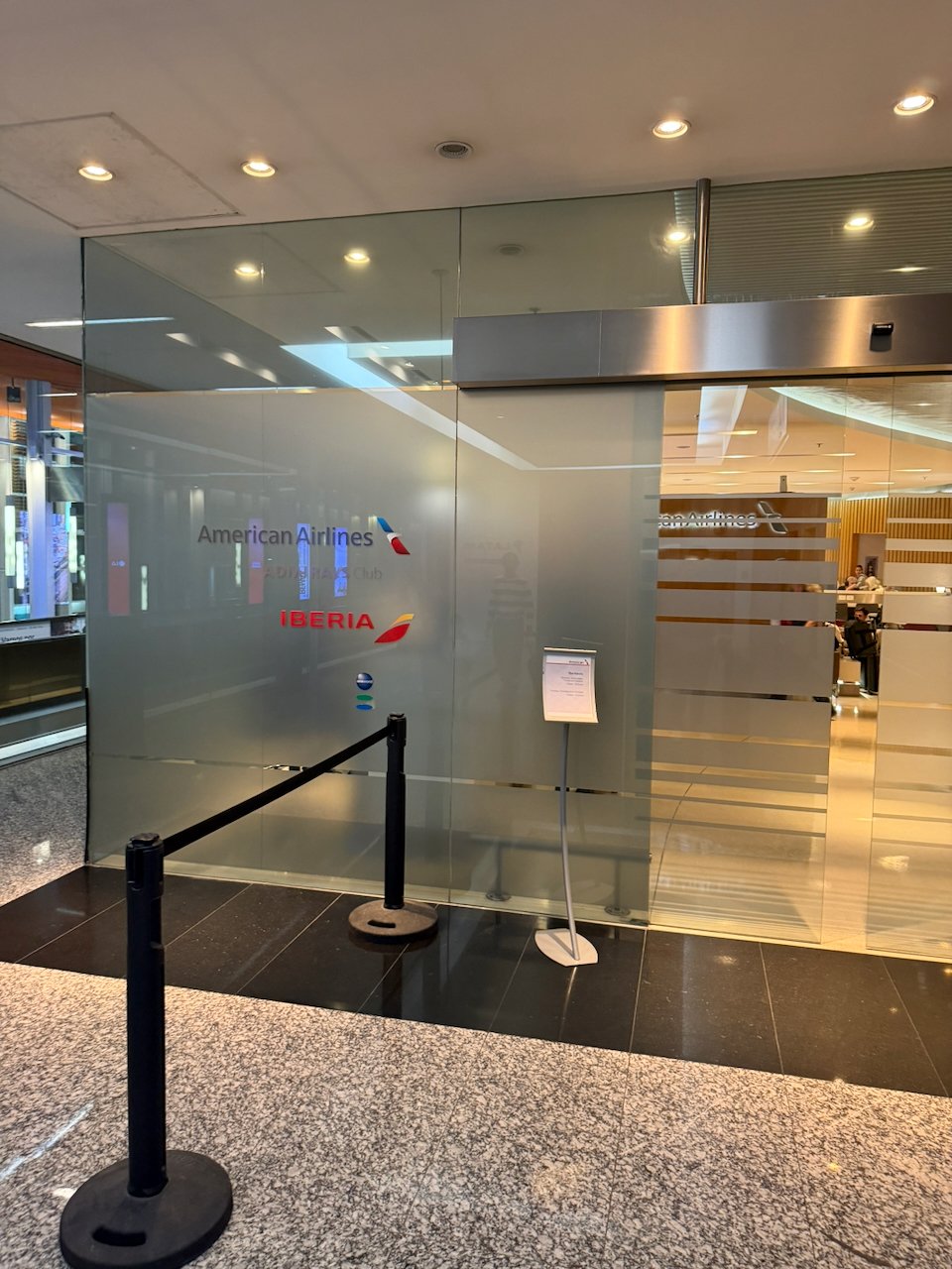 Entrance to the American Airlines and Iberia lounge at Buenos Aires Ezeiza.