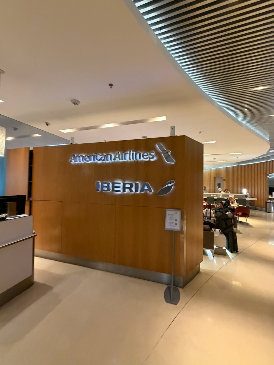 American Airlines and Iberia lounge sign at Ezeiza airport.