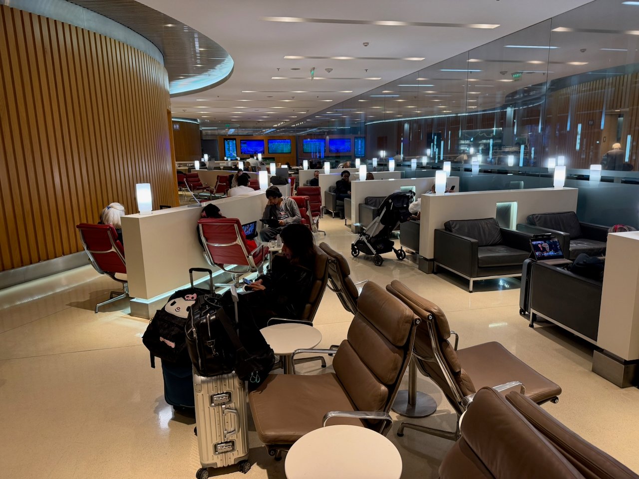 Seating area inside the American Airlines Iberia lounge at Ezeiza.