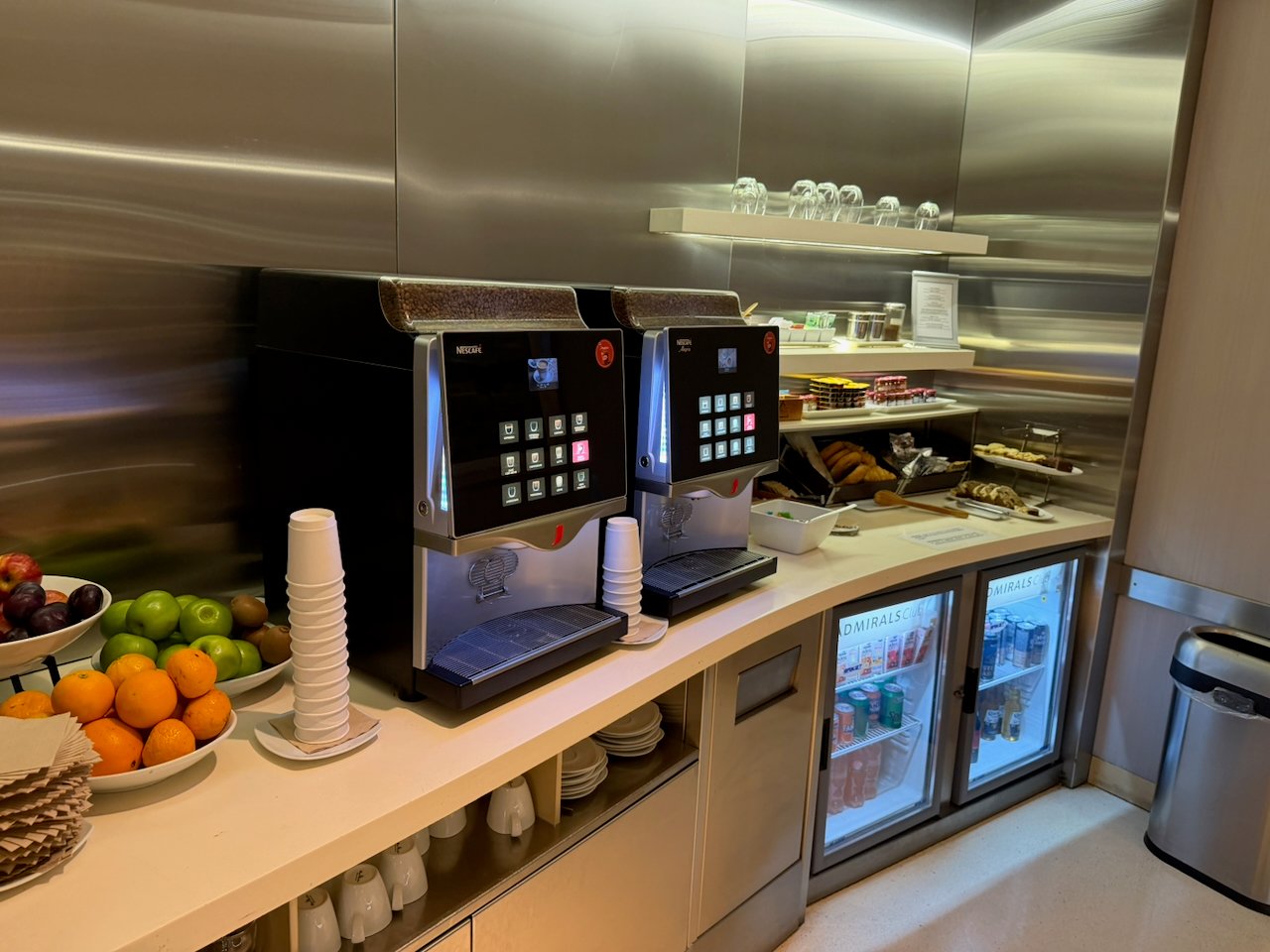 Coffee station in the AA Iberia lounge at Buenos Aires Ezeiza.