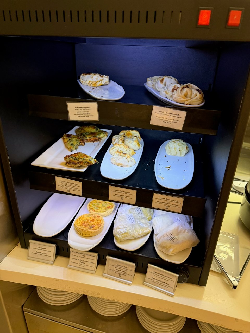 Pastry display at the AA Iberia lounge in Ezeiza.