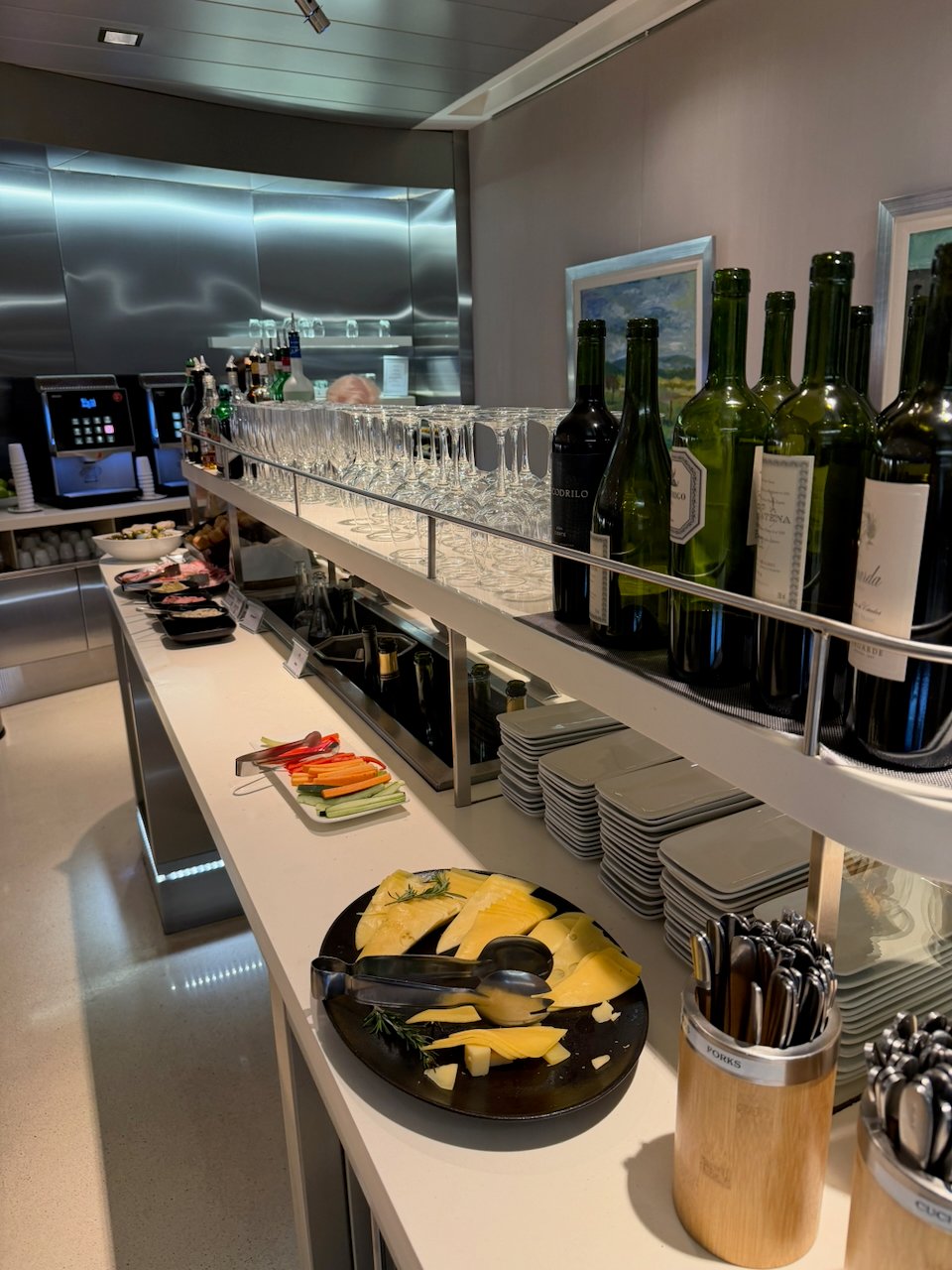 Wine counter at the American Airlines Iberia lounge at Buenos Aires Ezeiza.