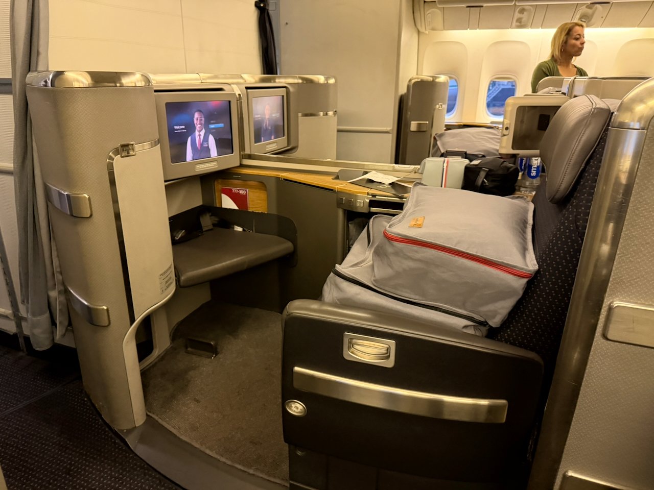American Airlines Flagship First cabin seat row on the 777-300ER.