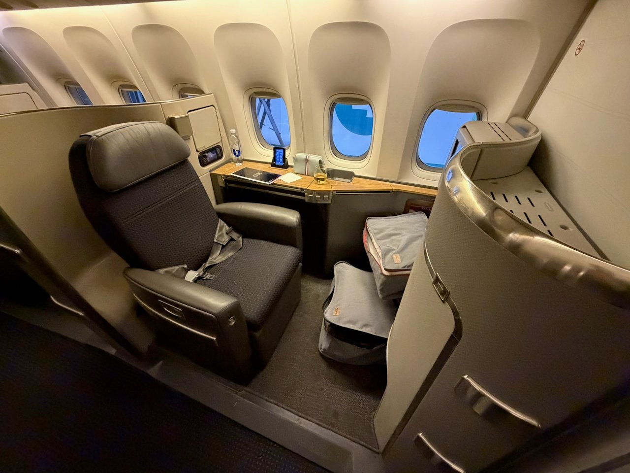 American Flagship First seat seen from the aisle on the 777-300ER.