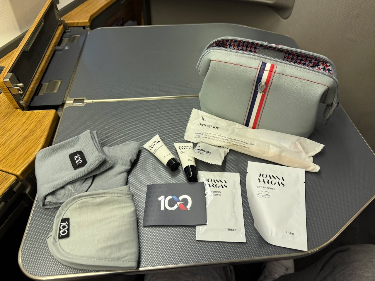 Lotion and dental kit from the Flagship First amenity kit.