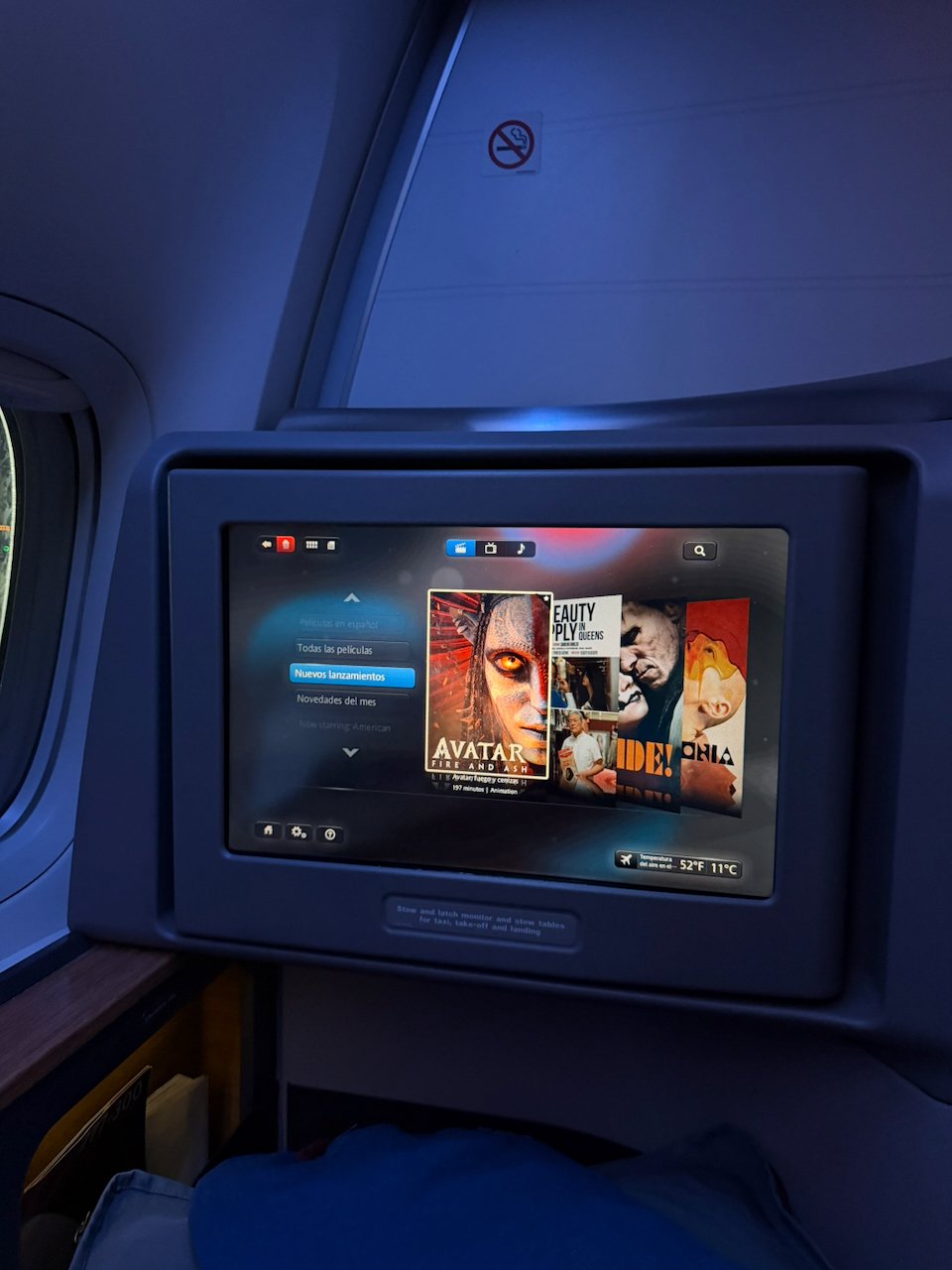 Movie selection on the American Airlines Flagship First IFE.