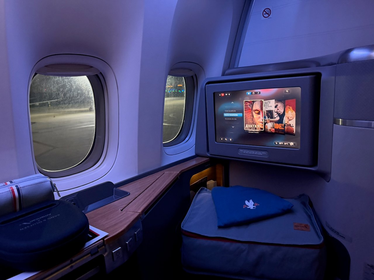 Window and IFE screen during takeoff from Buenos Aires.