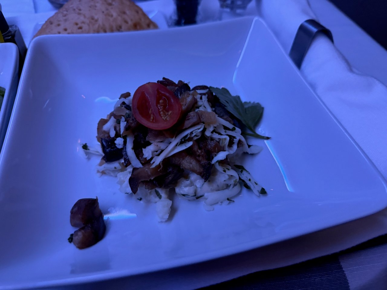 Close-up of the escabeche appetizer in American Flagship First.