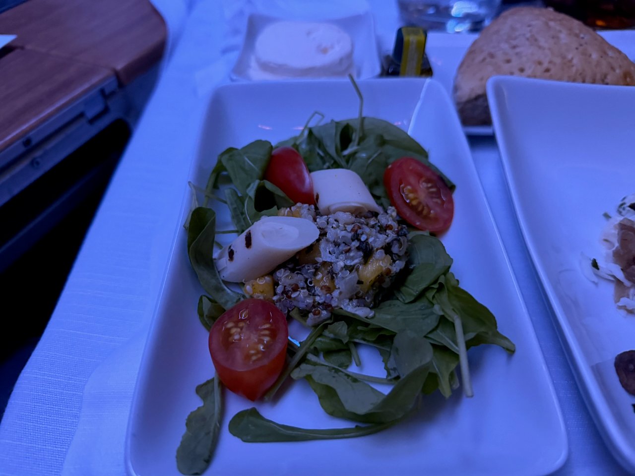 Close-up of the Andean vegetable salad in Flagship First.