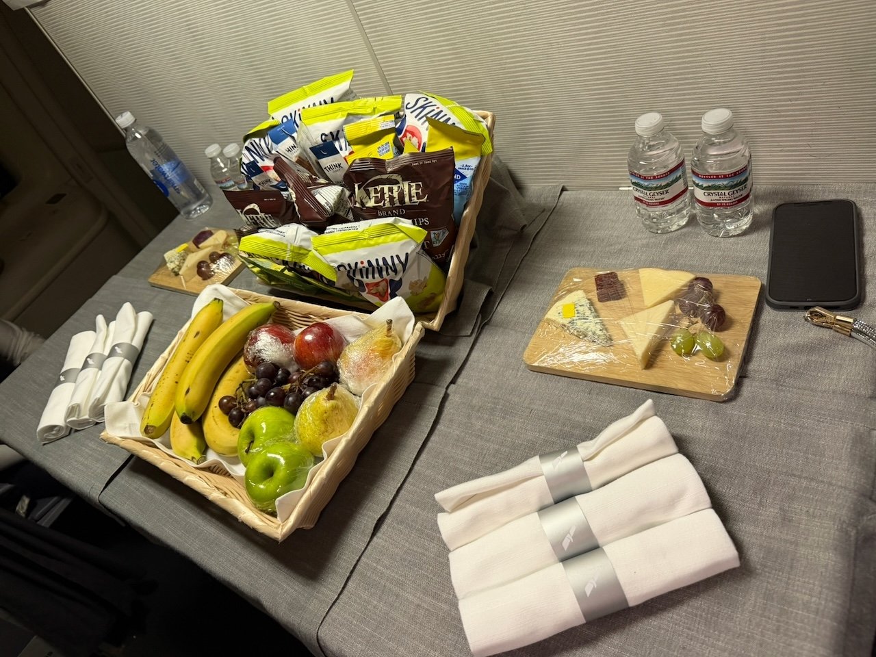 Self-serve snack basket in the American Flagship First galley.
