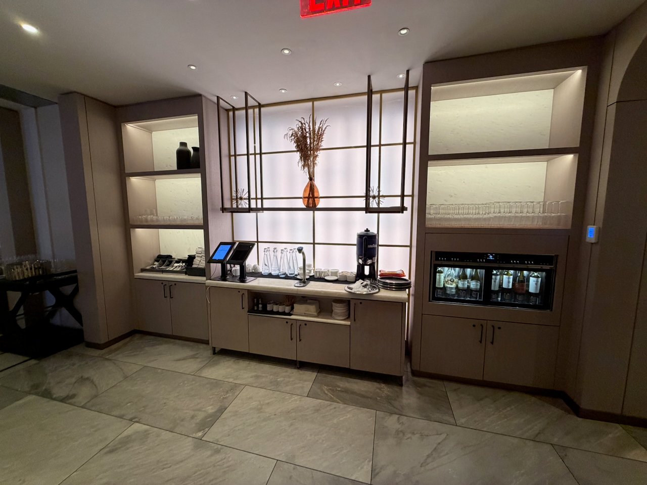 Beverage wall at the Chelsea Lounge in JFK Terminal 8.
