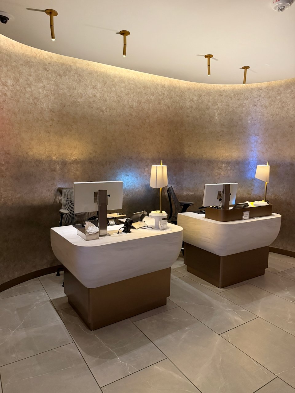 Bathroom vanities at the Chelsea Lounge at JFK.
