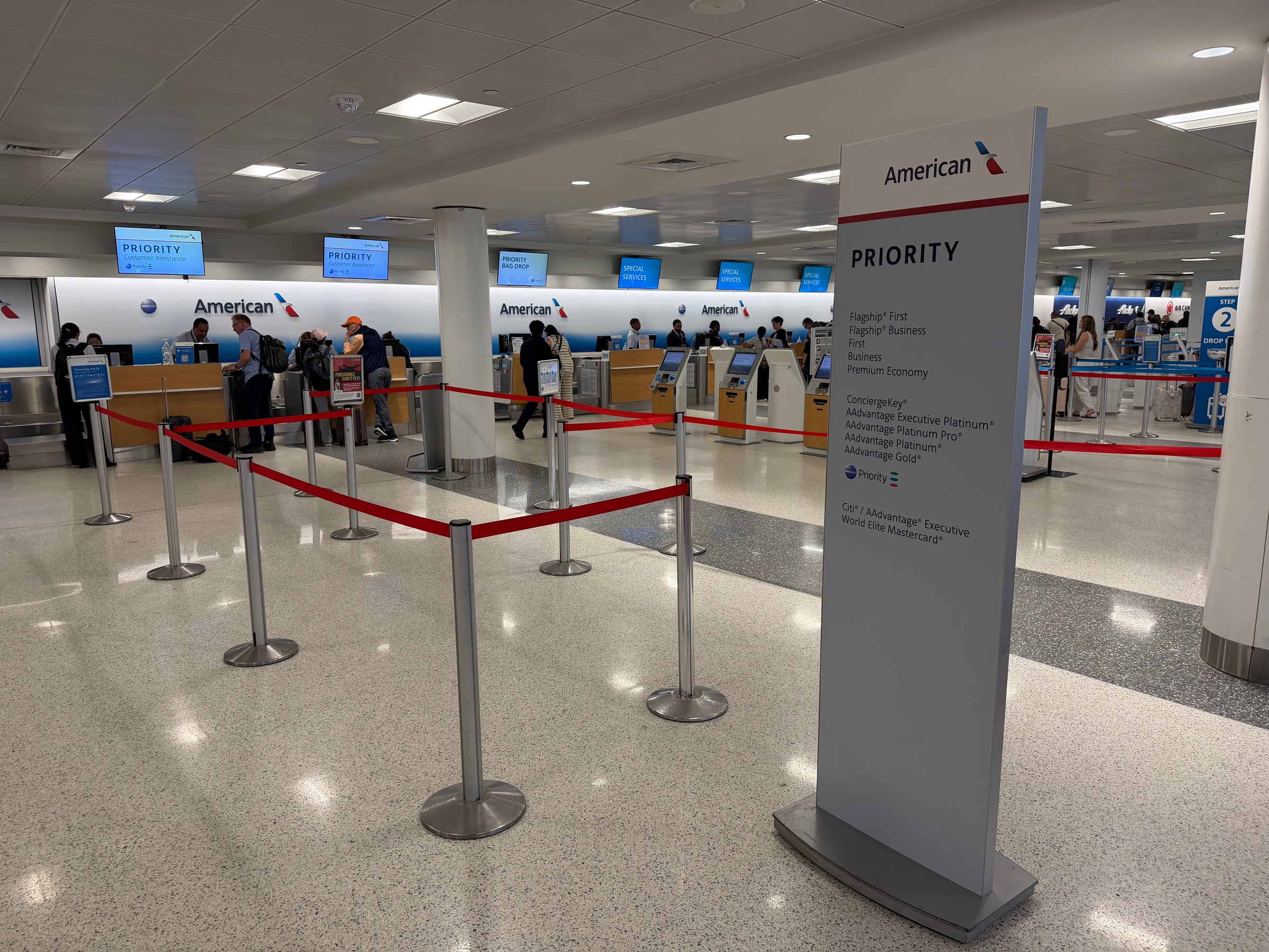 American Airlines Priority check-in counters at Boston Logan Airport.
