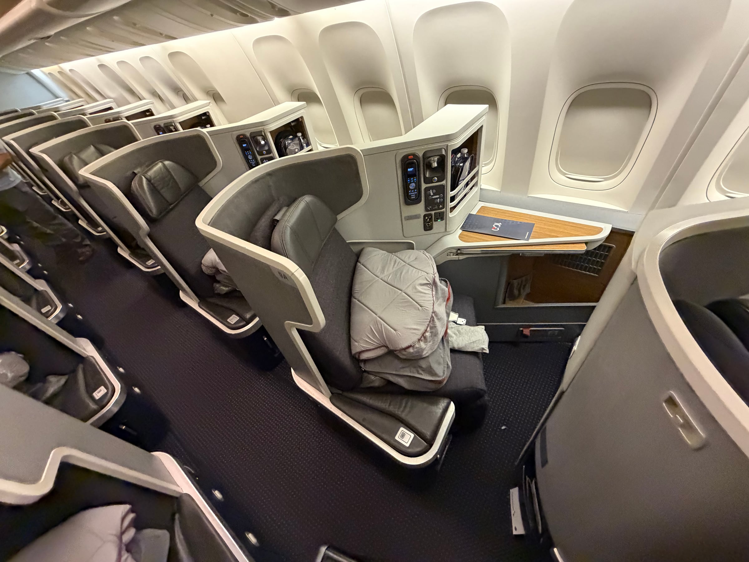 American Airlines Flagship Business cabin on the Boeing 777-300ER.