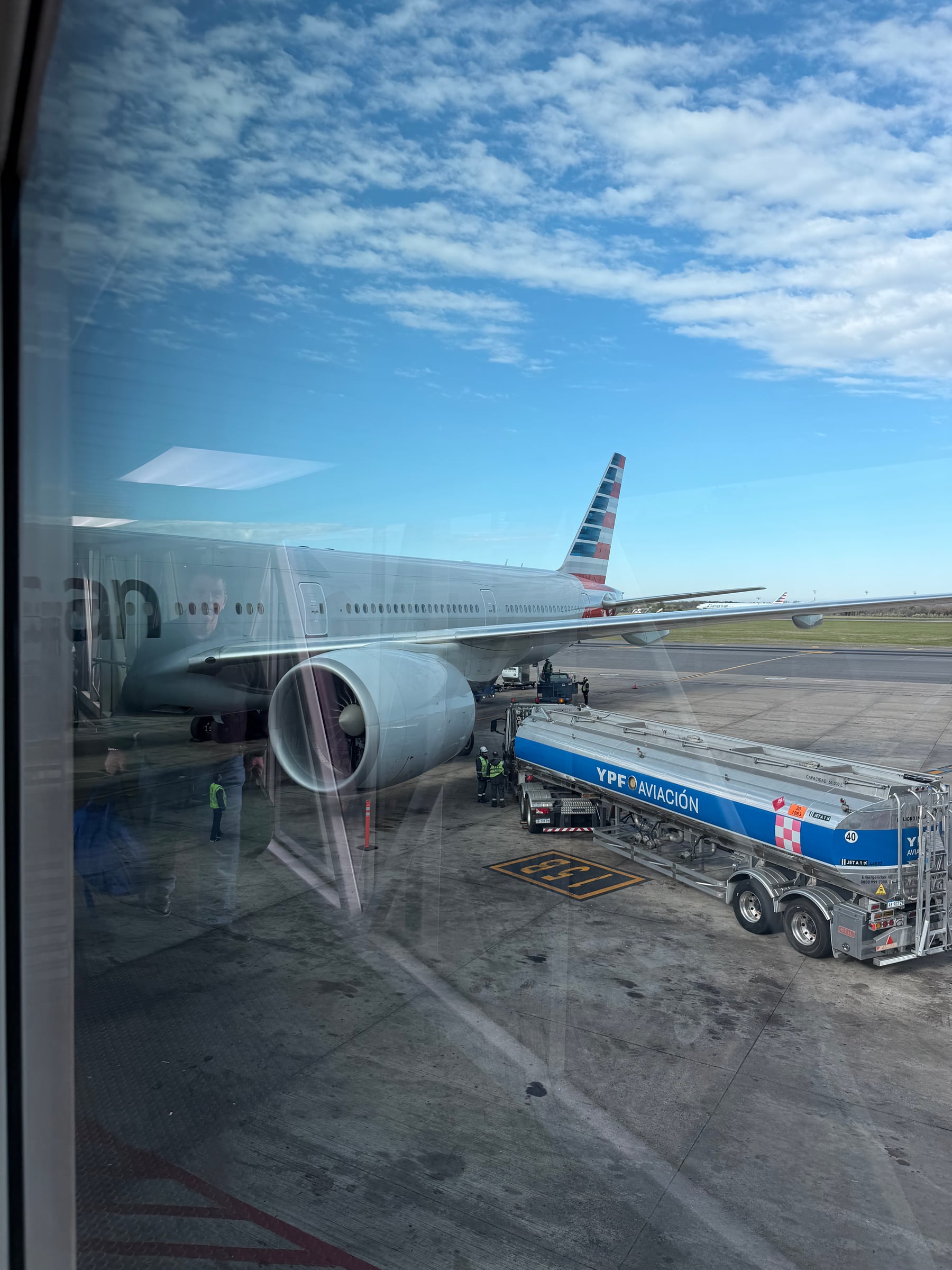 American Airlines Boeing 777-300ER at the gate in Buenos Aires after arrival from JFK.