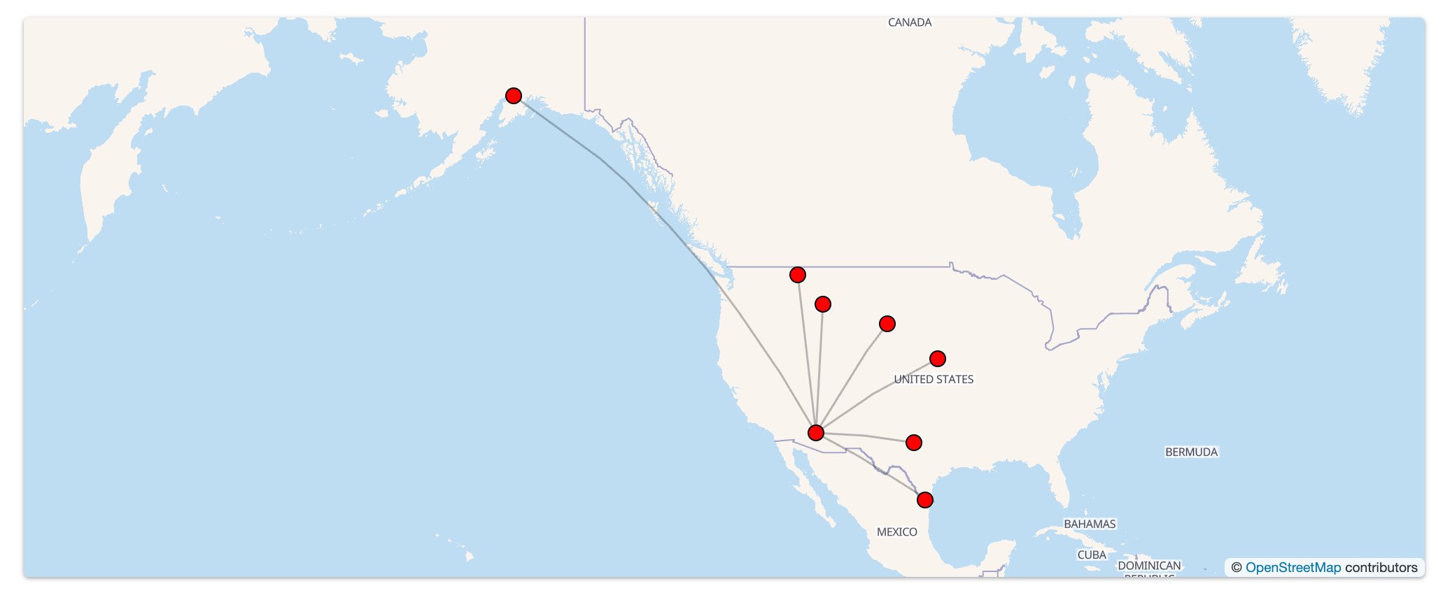Map of American Airlines new routes for Summer 2026 from Phoenix.