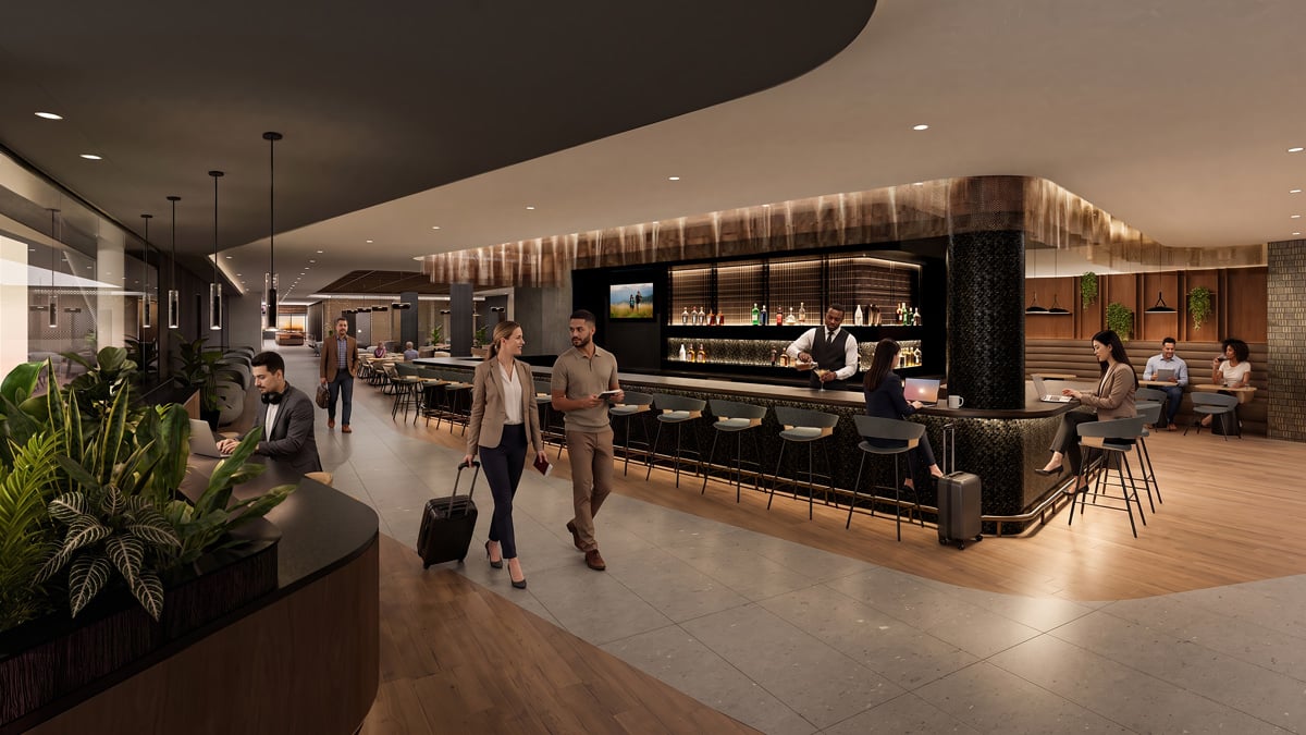 Rendering of the bar and seating area in American