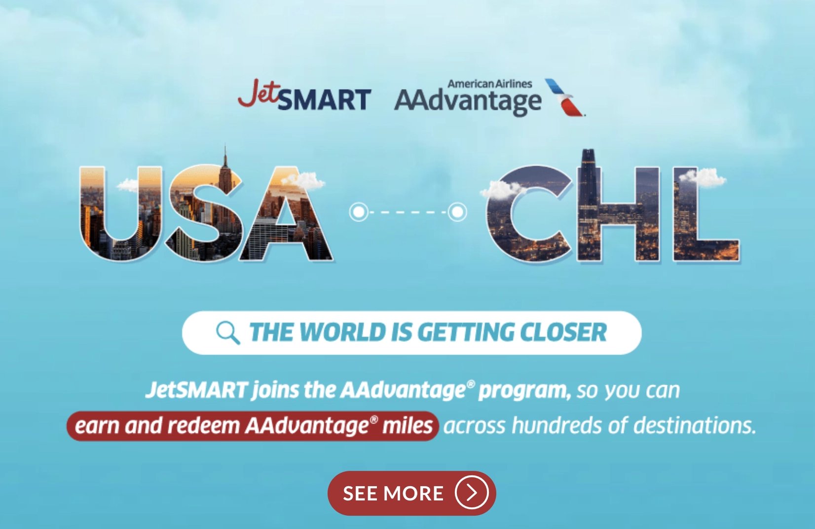 JetSMART and American Airlines partnership enables AAdvantage redemptions on JetSMART flights.