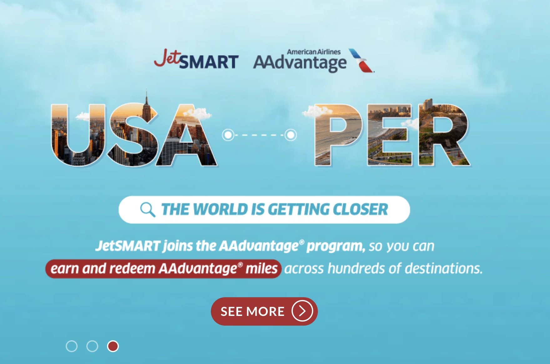 JetSMART and American Airlines partnership enables AAdvantage redemptions on JetSMART flights.