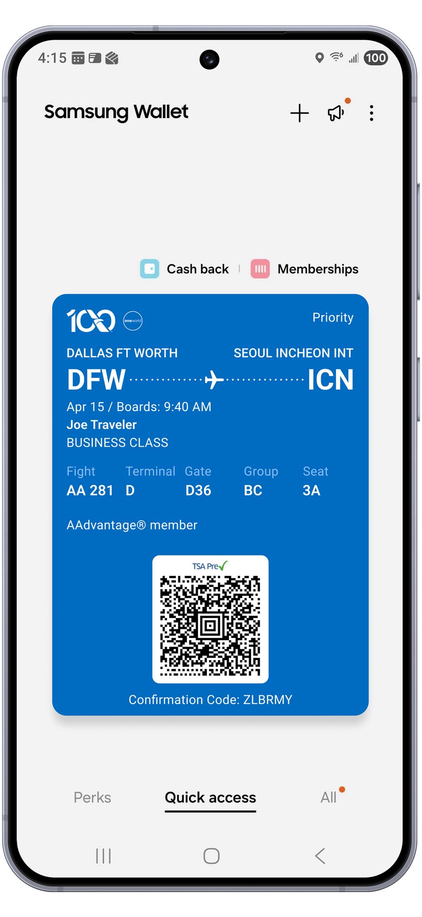 AAdvantage Samsung Wallet Boarding Pass Integration.