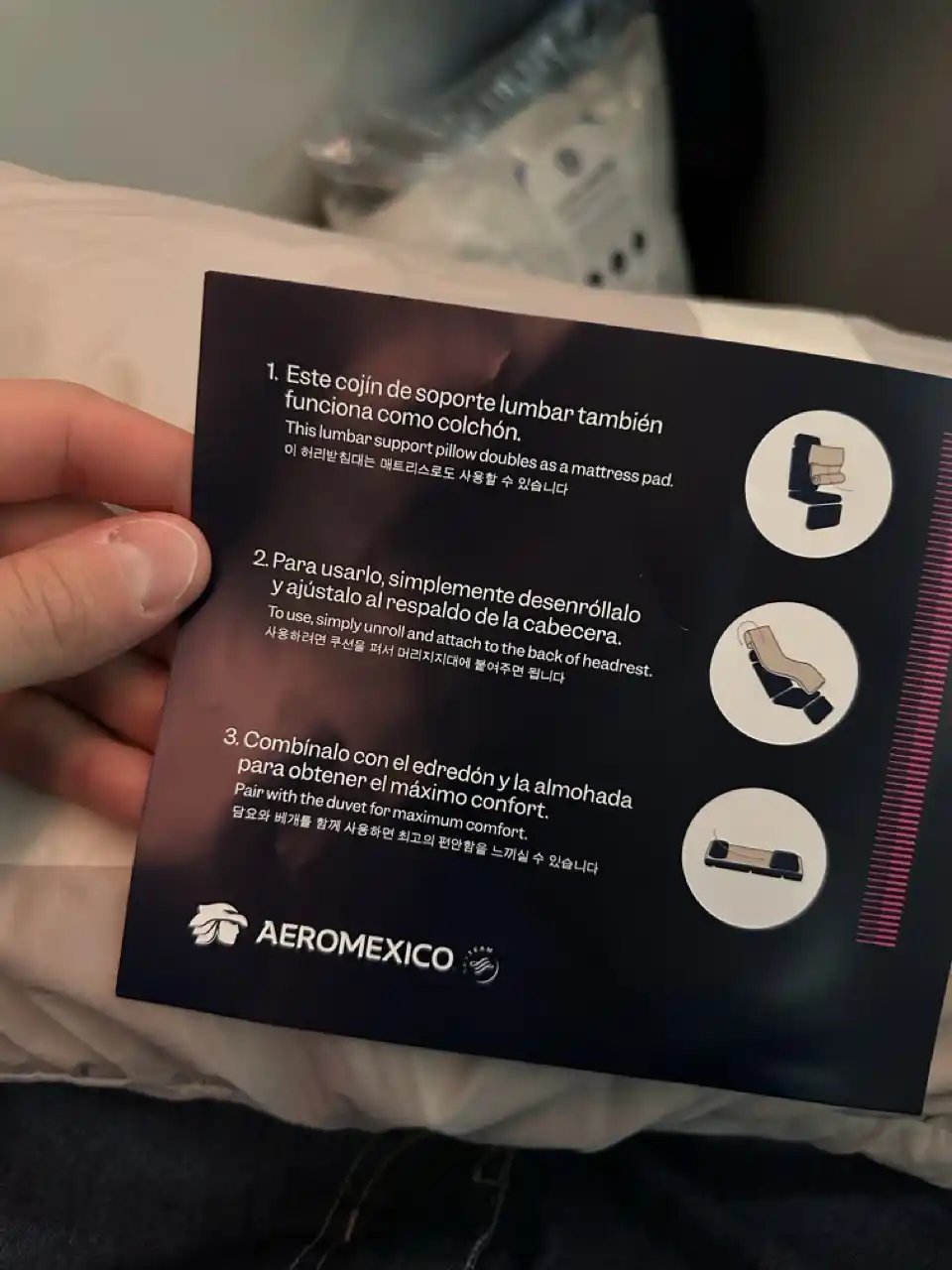 Kit de ropa de cama en Clase Ejecutiva Aeroméxico 787-8