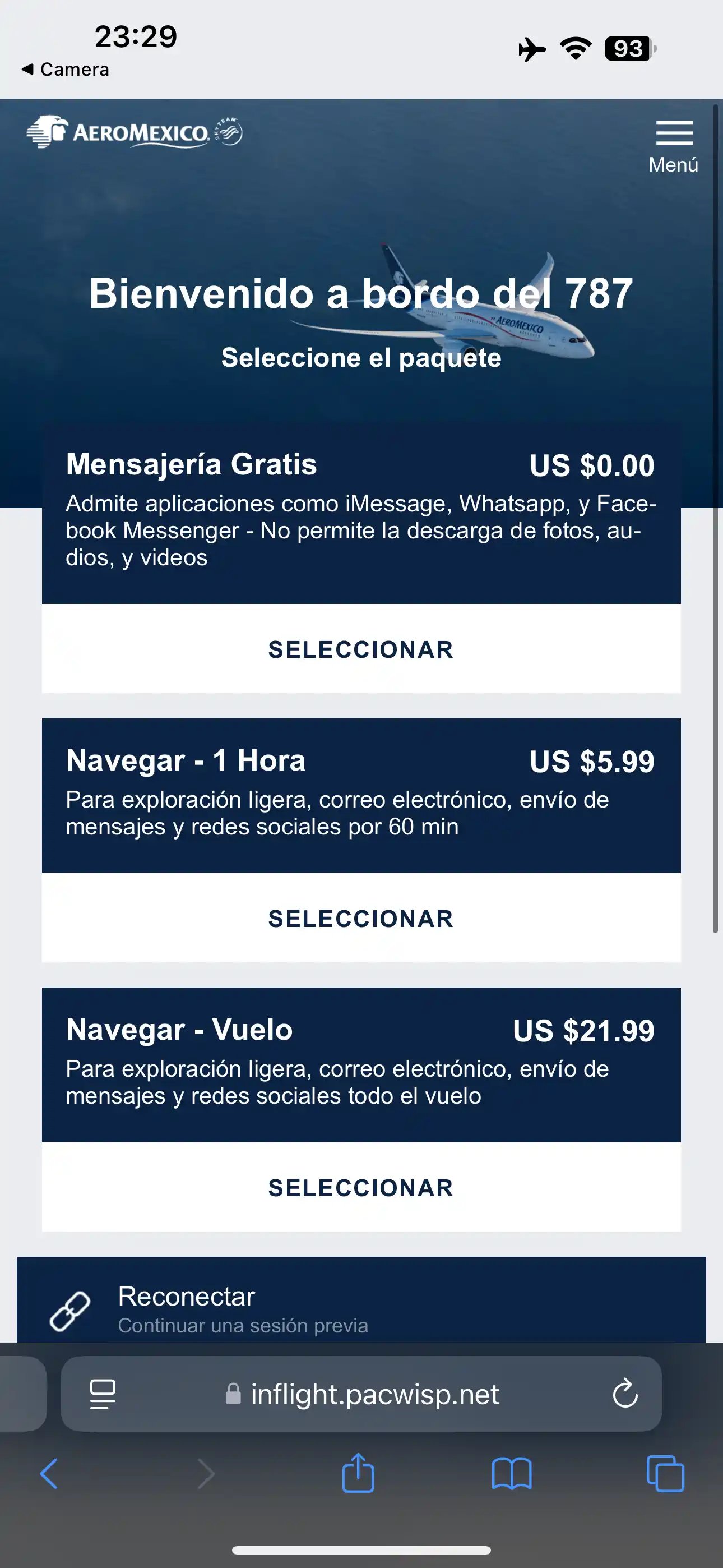 Sistema de WIFI en Clase Ejecutiva Aeroméxico 787-8