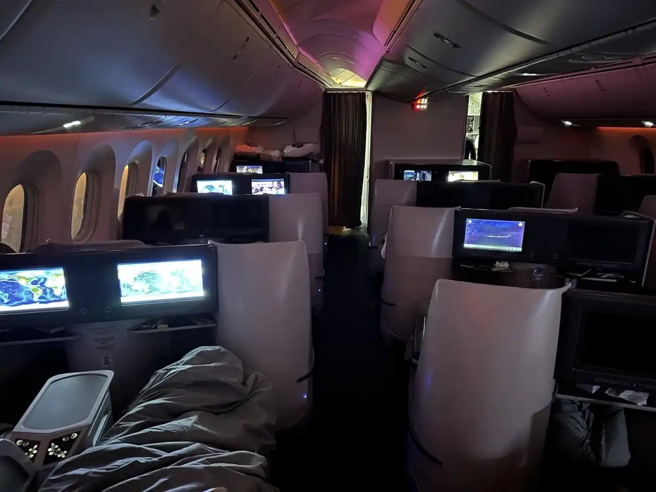 Cabina nocturna en Clase Ejecutiva Aeroméxico 787-8