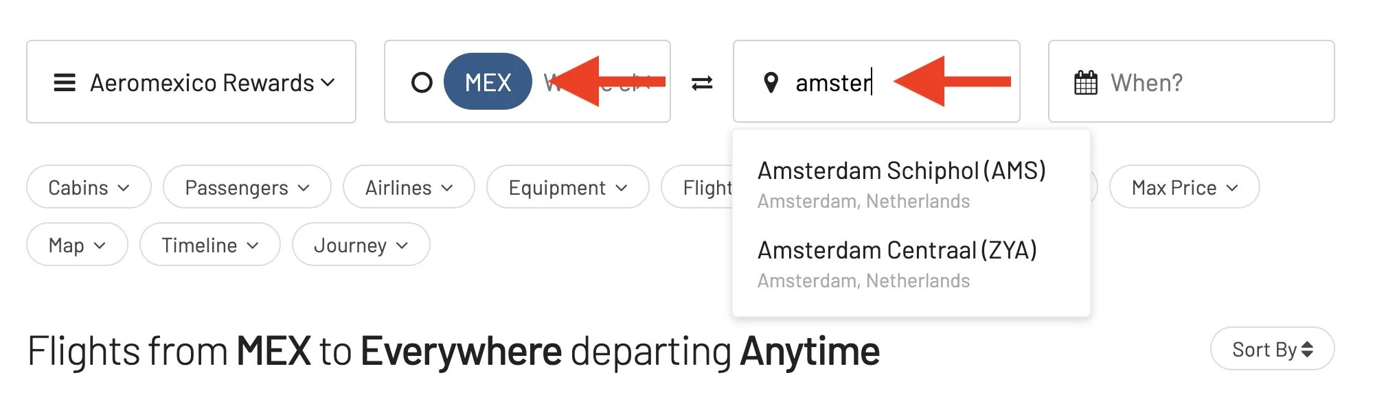 Select the origin and destination city in AwardFares.
