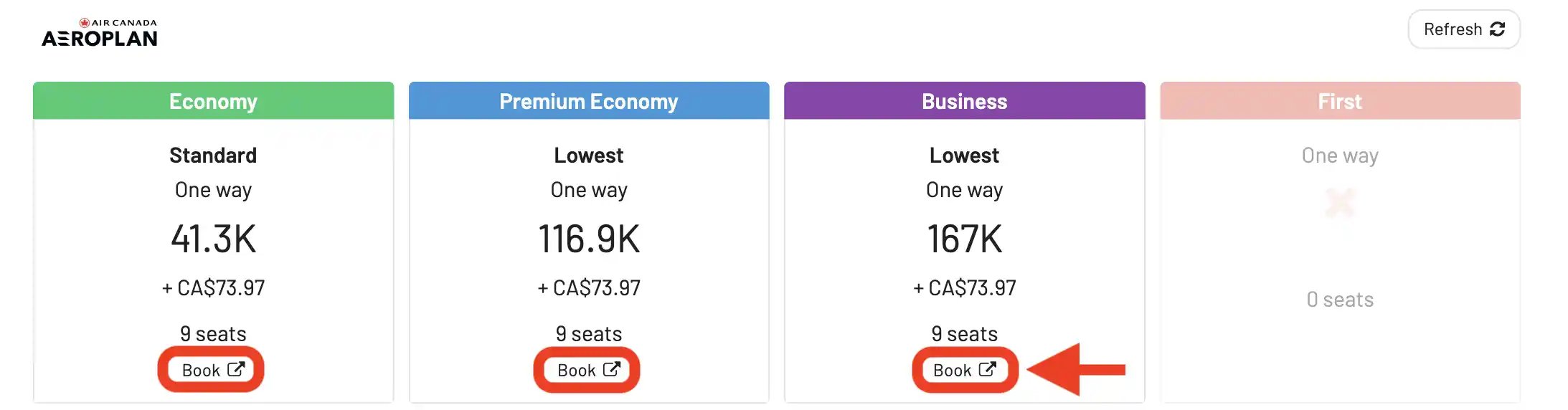 AwardFares redirects you to Air Canada