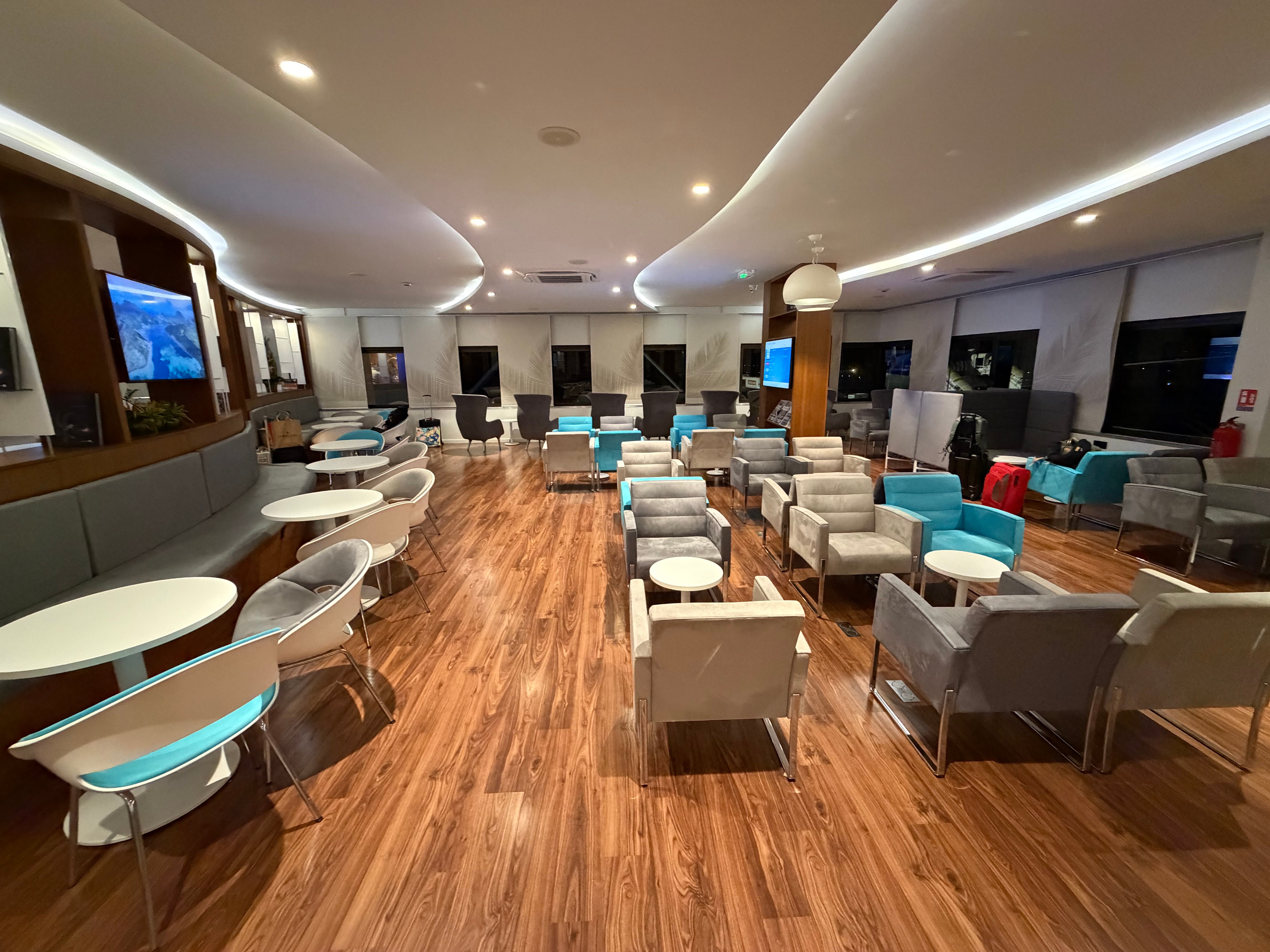 Wide view of the Air Tahiti Nui lounge in Papeete.