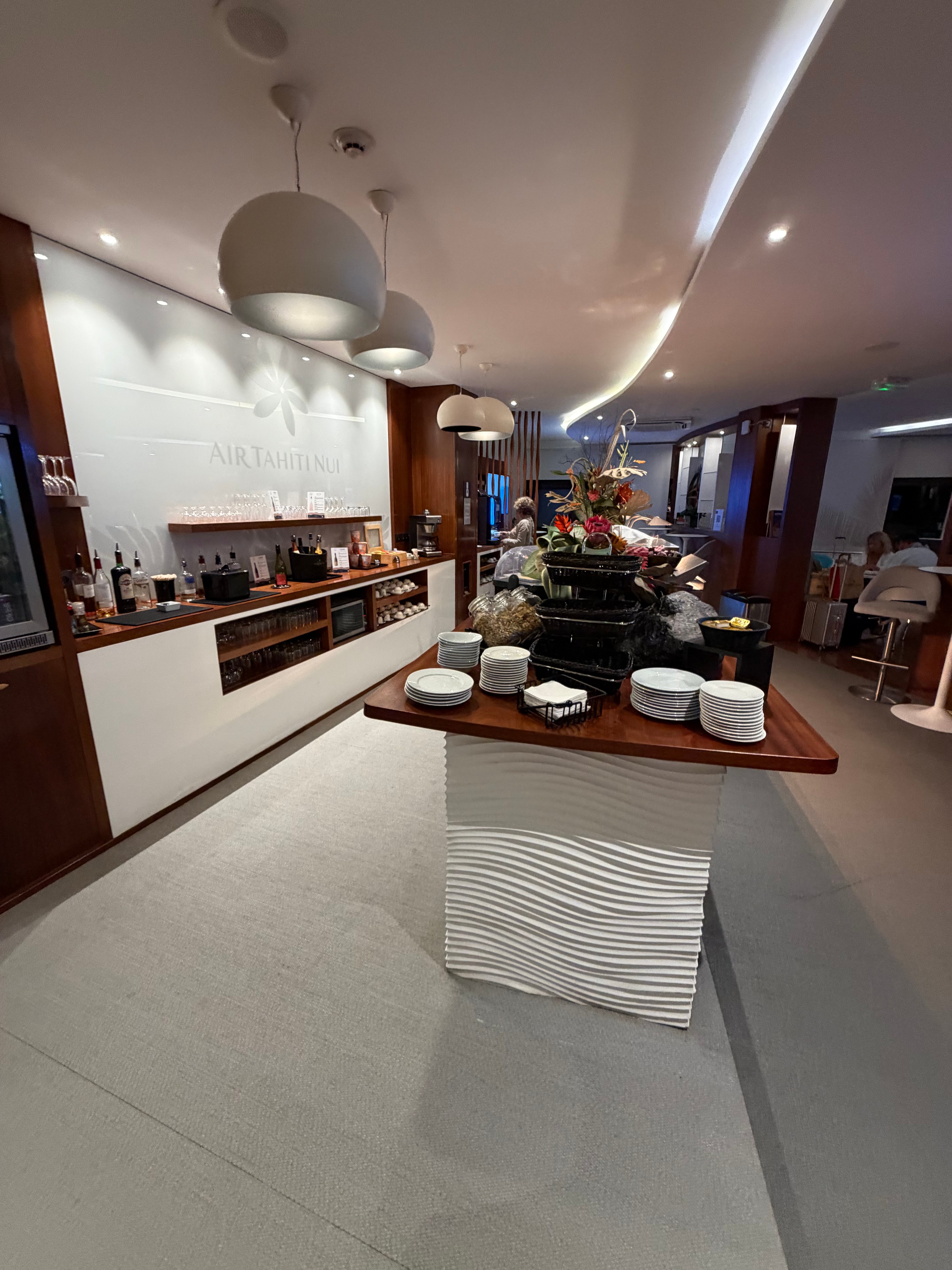 Food counters in the Air Tahiti Nui lounge.