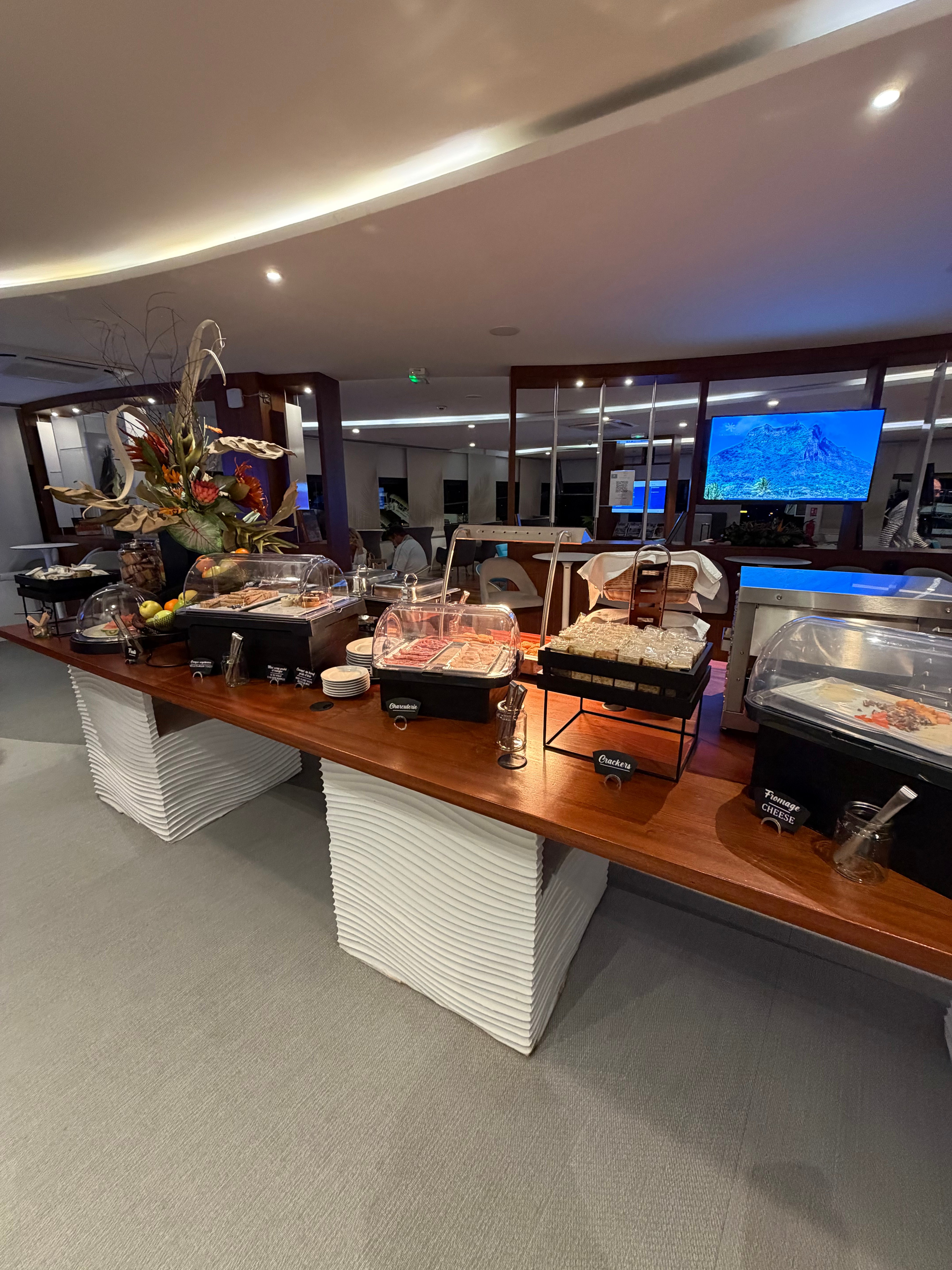 Wide view of the lounge buffet area.