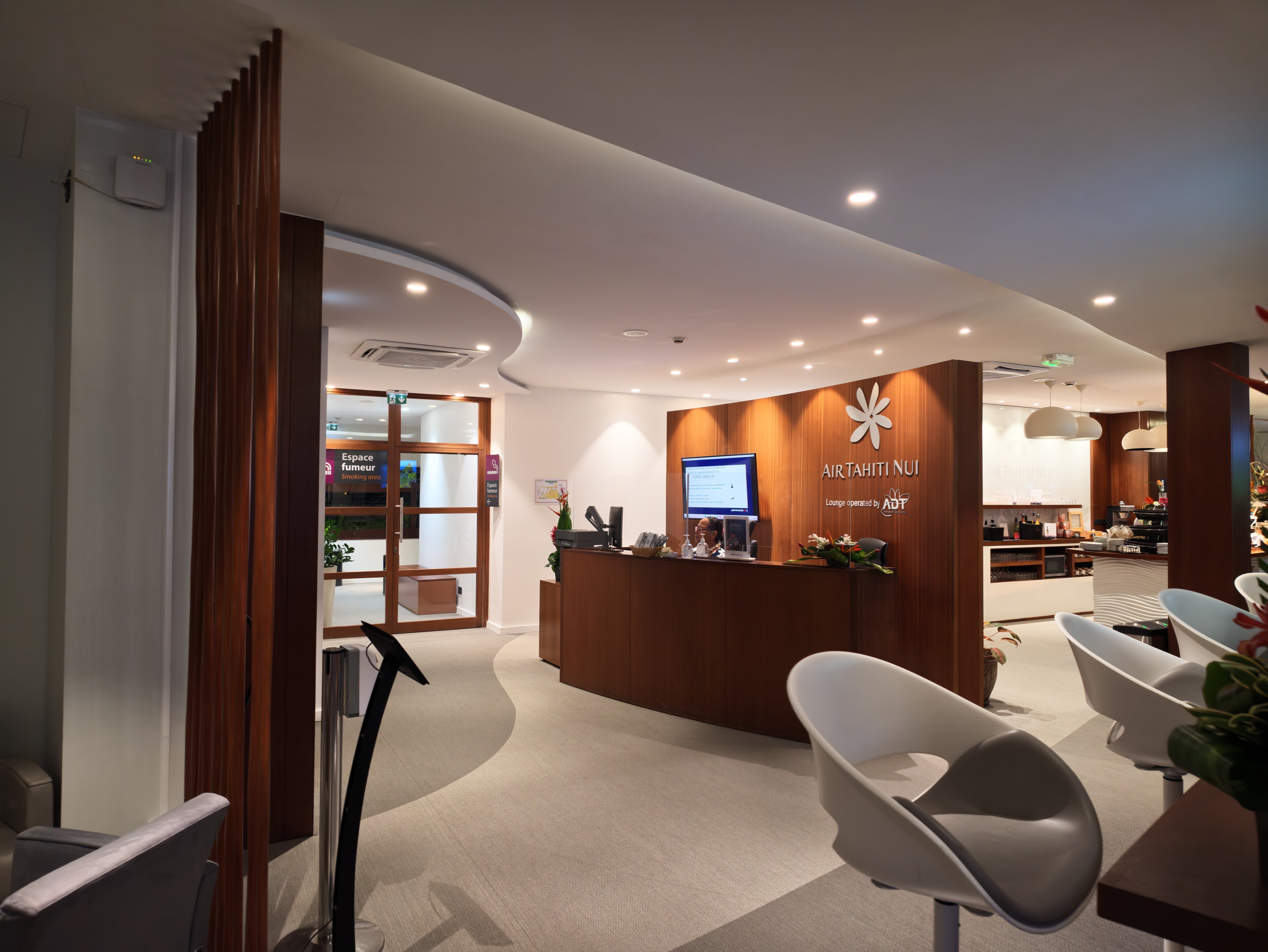 View toward the entrance from inside the lounge.