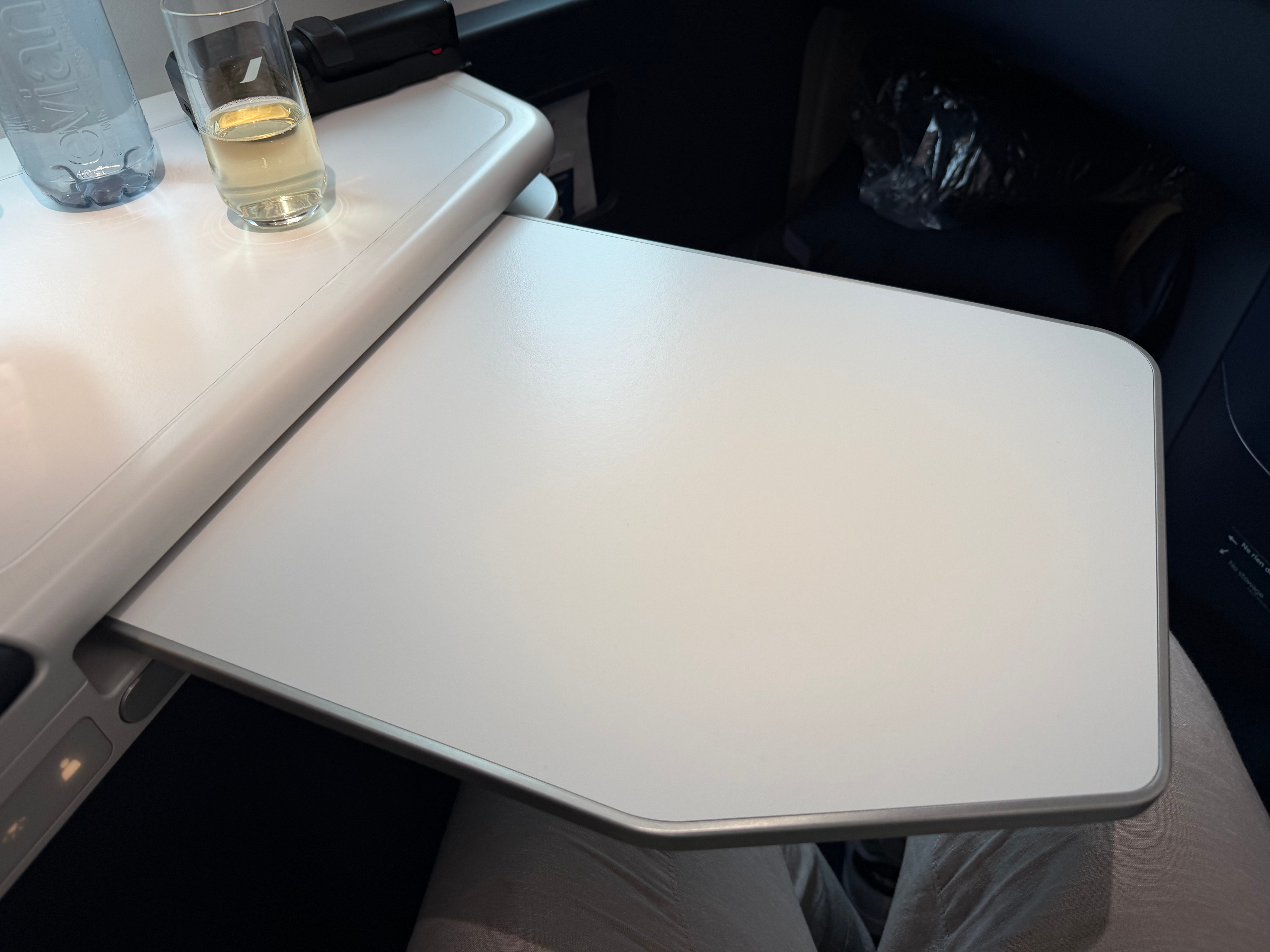 Business Class tray table extended.